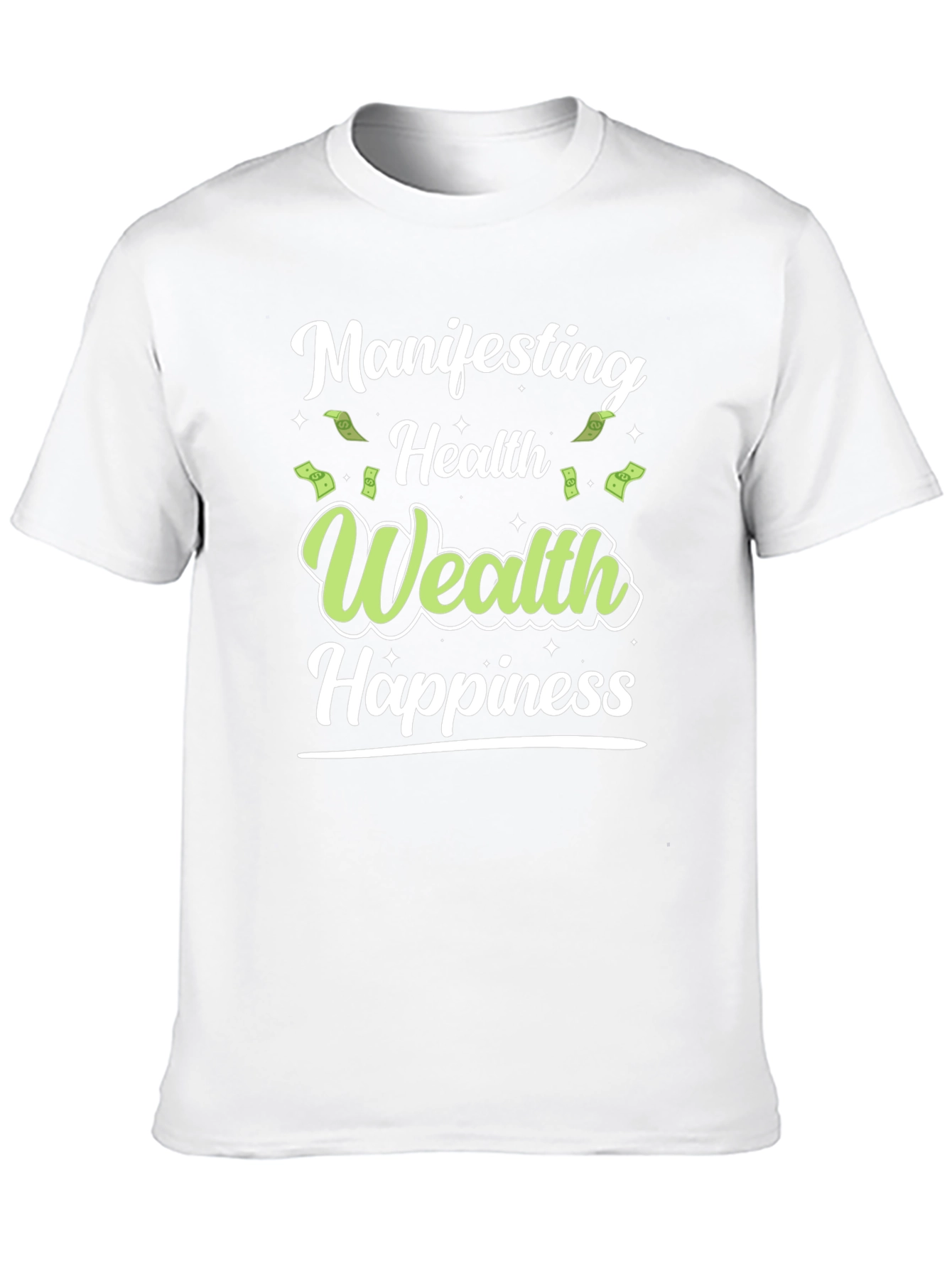 Black Manifesting Health Wealth Happiness Black T-Shirt view 10