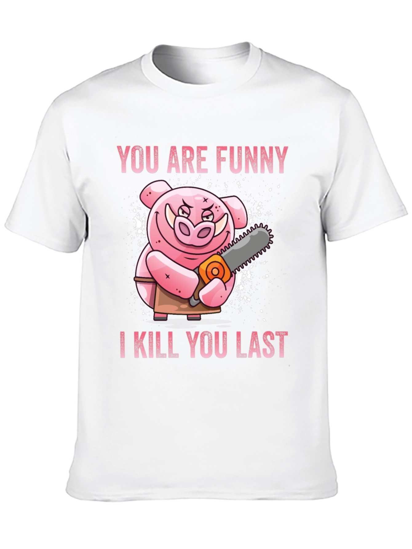 Black Funny Pig with Chainsaw Graphic Tee view 10