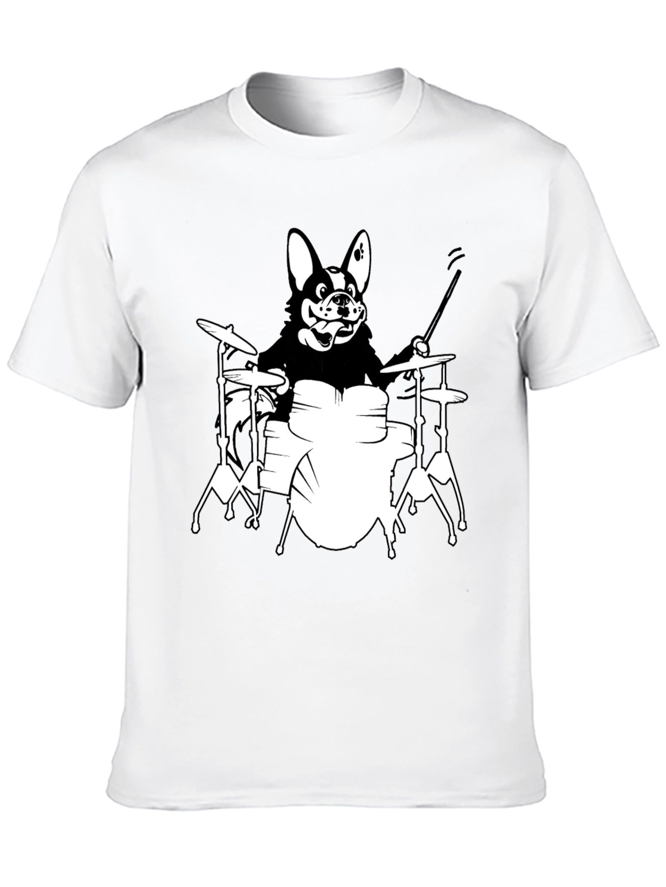 Black Dog Drummer Graphic T-Shirt - Black Unisex Tee view 10