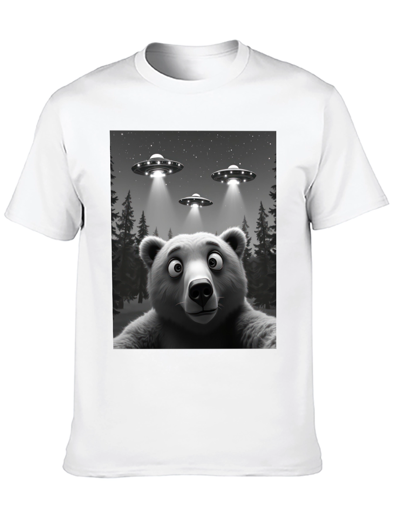 Black UFO Bear T-Shirt - Black Cotton Novelty Tee view 10