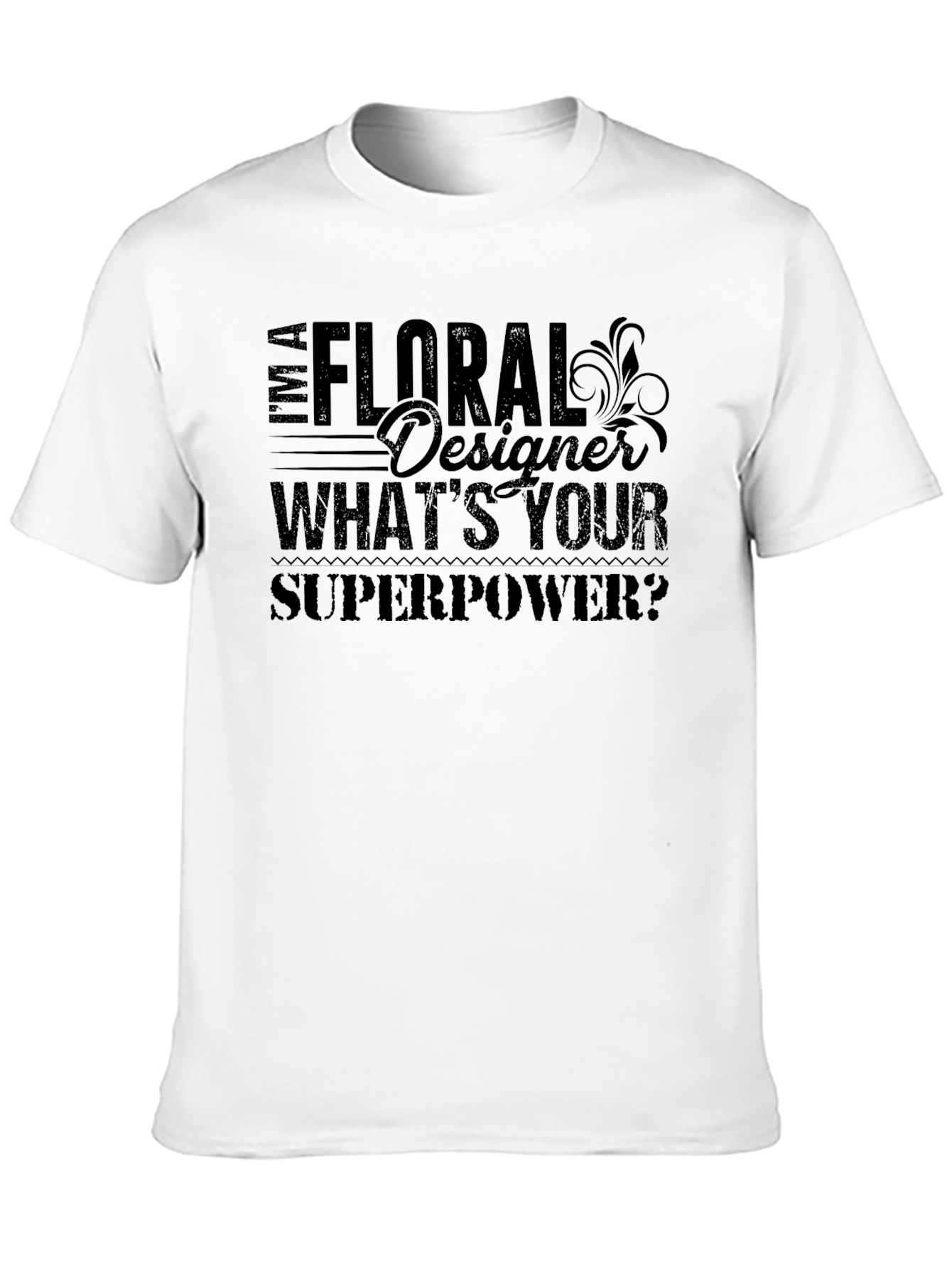 Black Floral Designer Superpower Black T-Shirt view 10