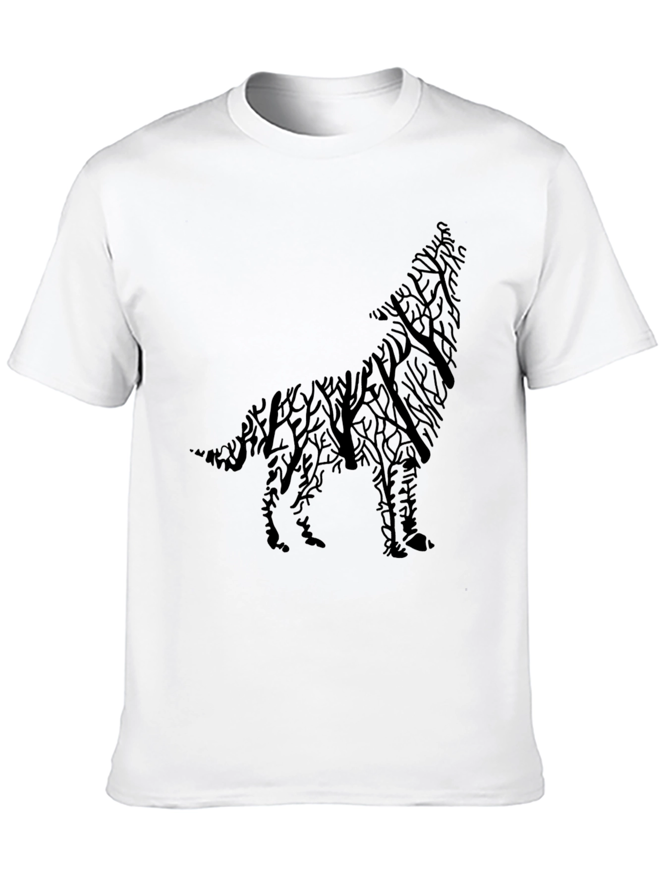 Black Wolf Tree Silhouette Graphic Tee - Men's Black T-Shirt view 10