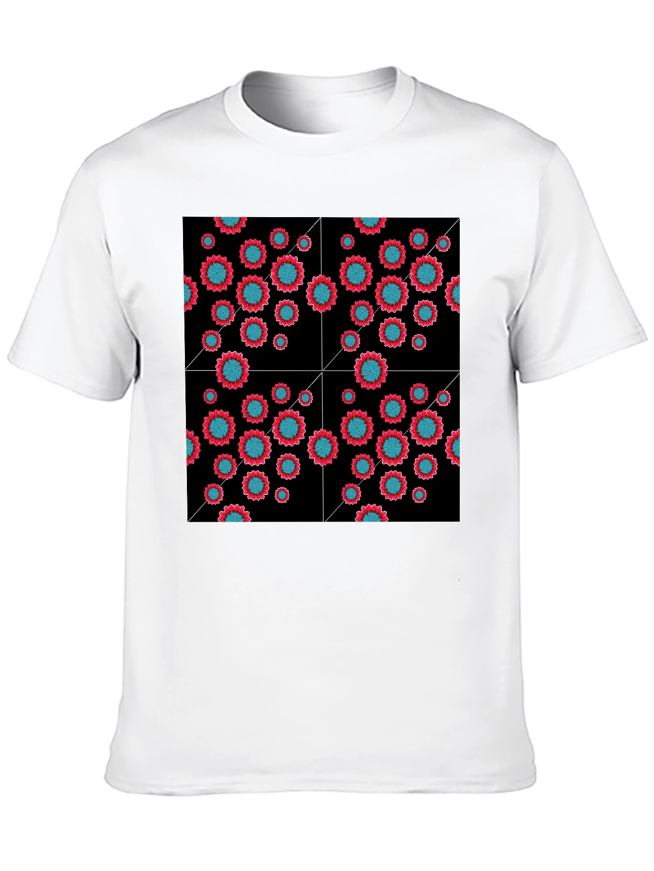 Black Floral Grid Black T-Shirt - Modern Geometric Style view 10