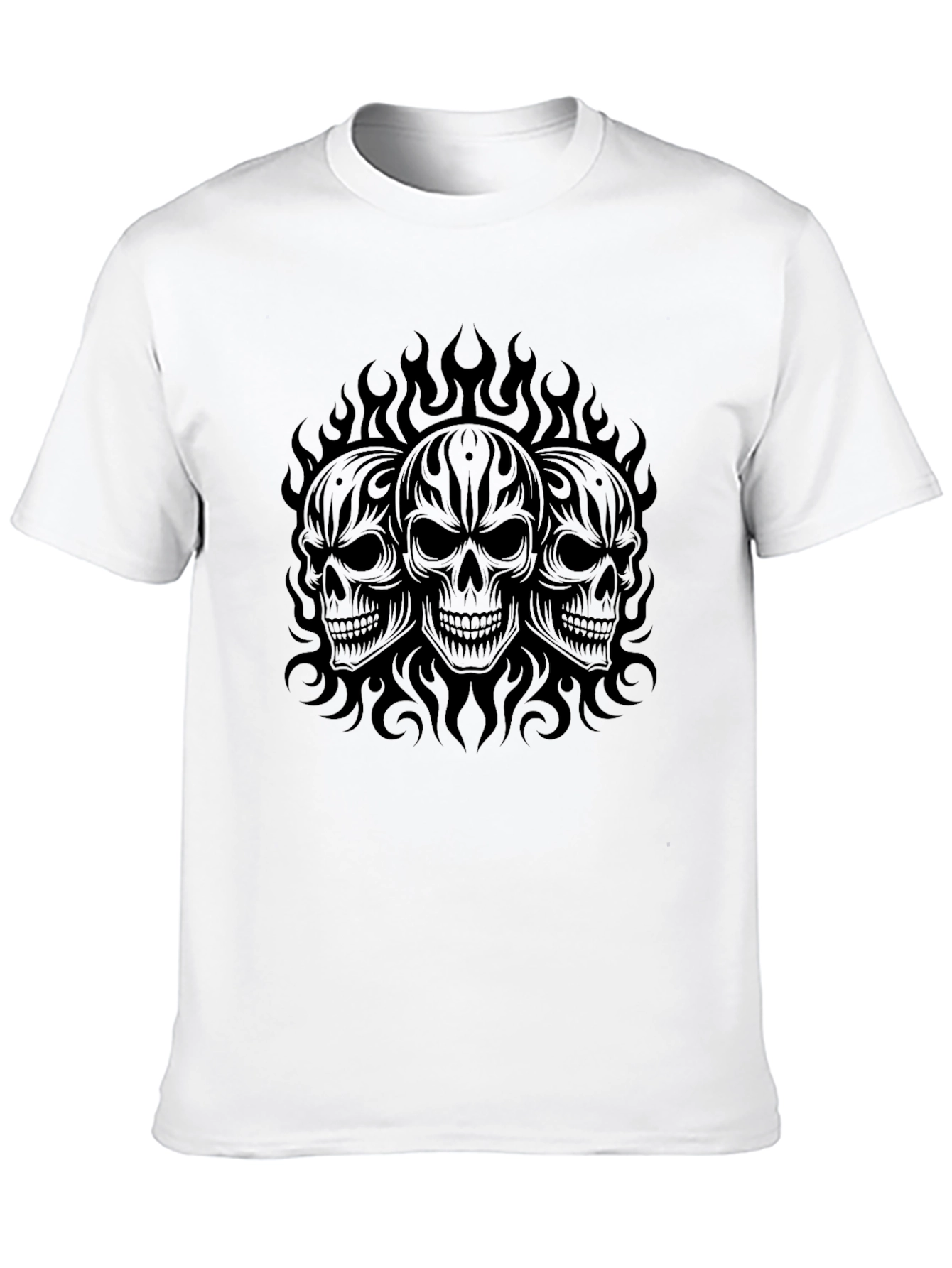 Black Skull Flames Graphic Black T-Shirt view 10