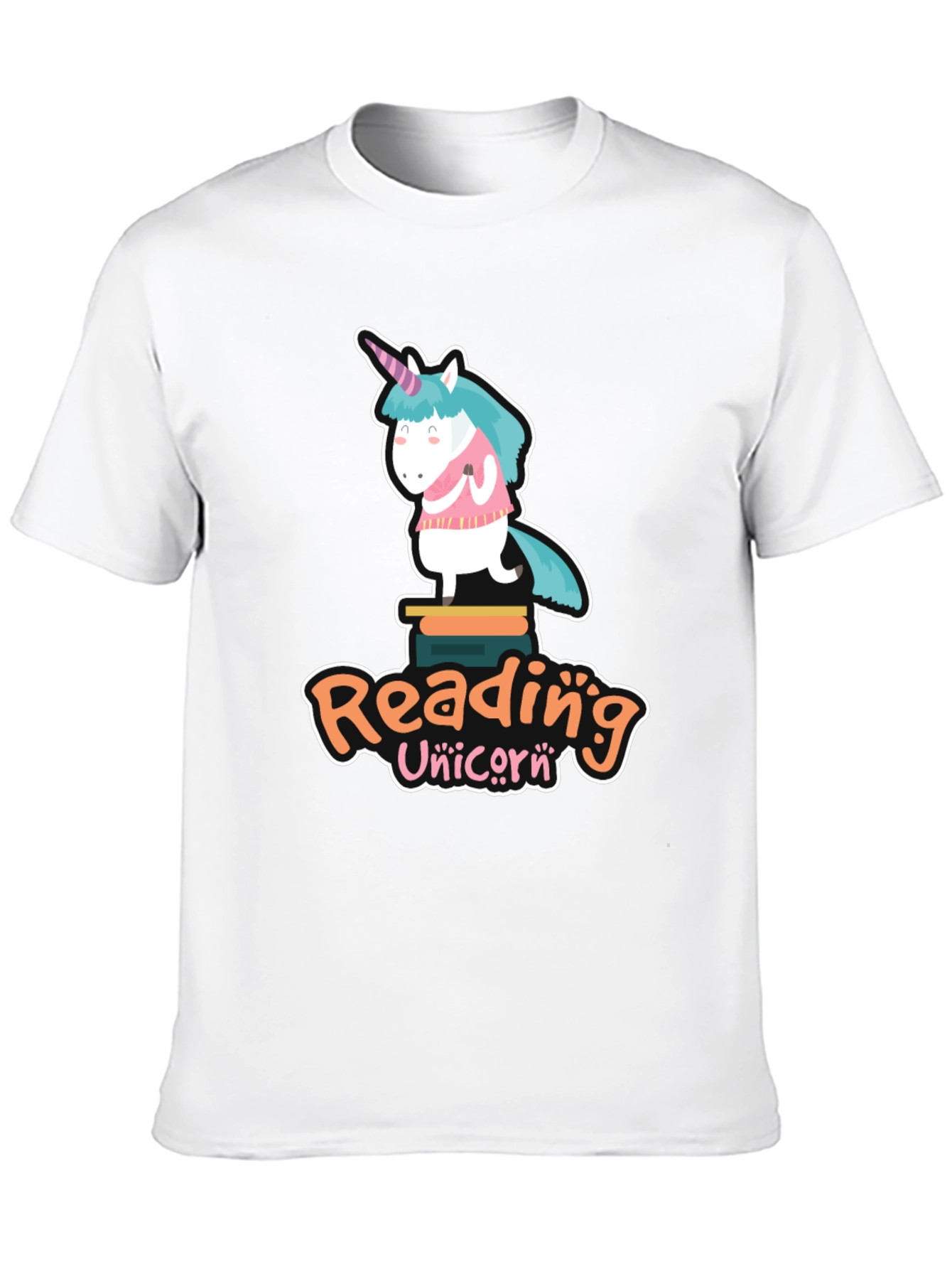 Black Reading Unicorn T-Shirt - Black Cotton Tee view 10