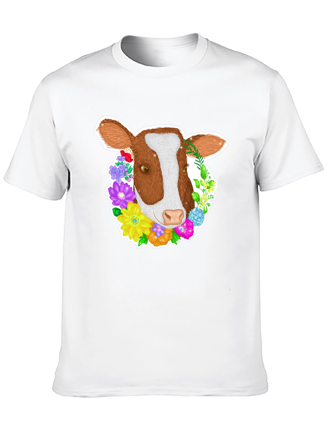 Black Floral Cow T-Shirt - Black Cotton Tee view 10