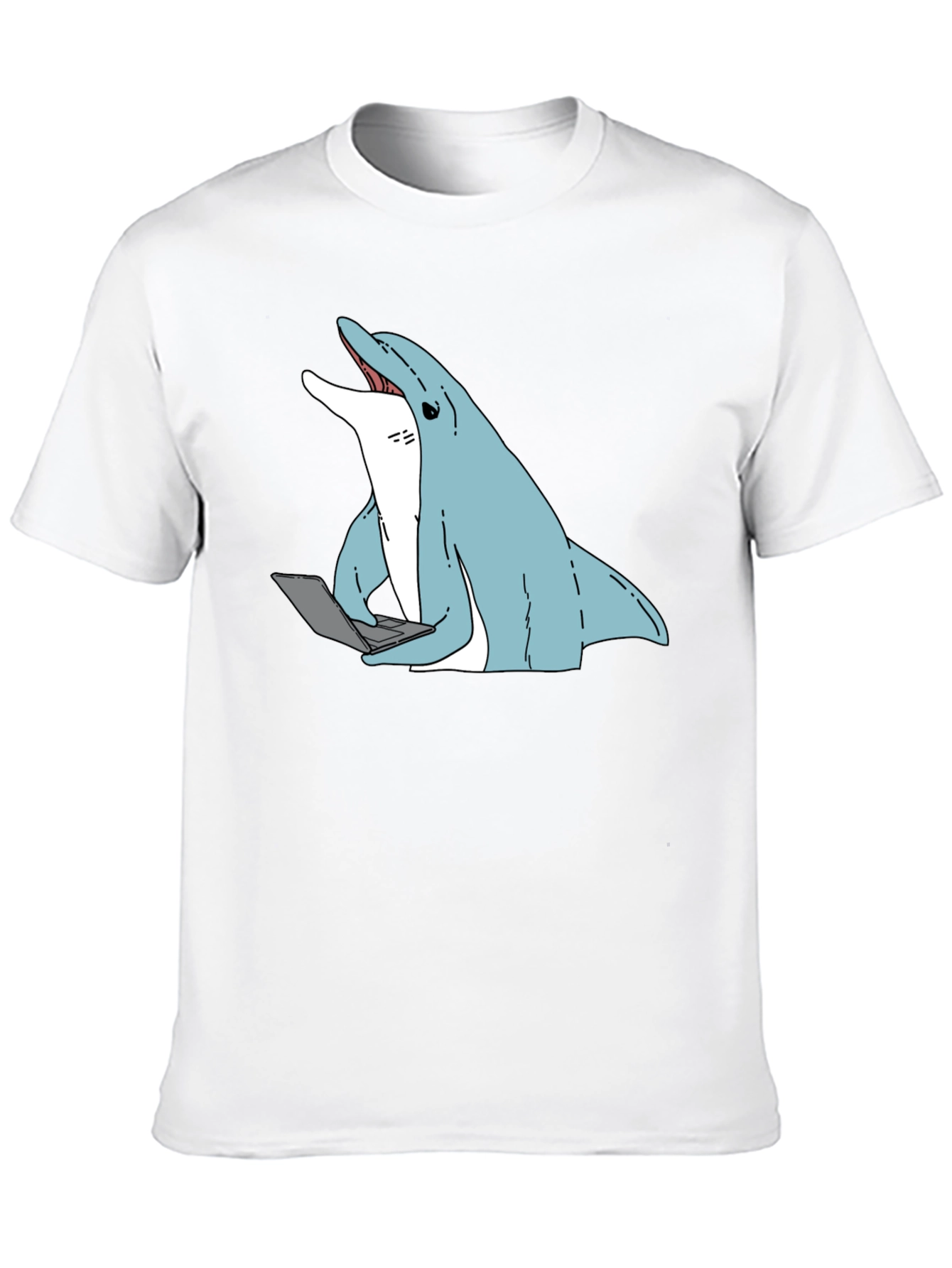 Black Dolphin Laptop Tee - Casual Cotton Blend T-Shirt view 10