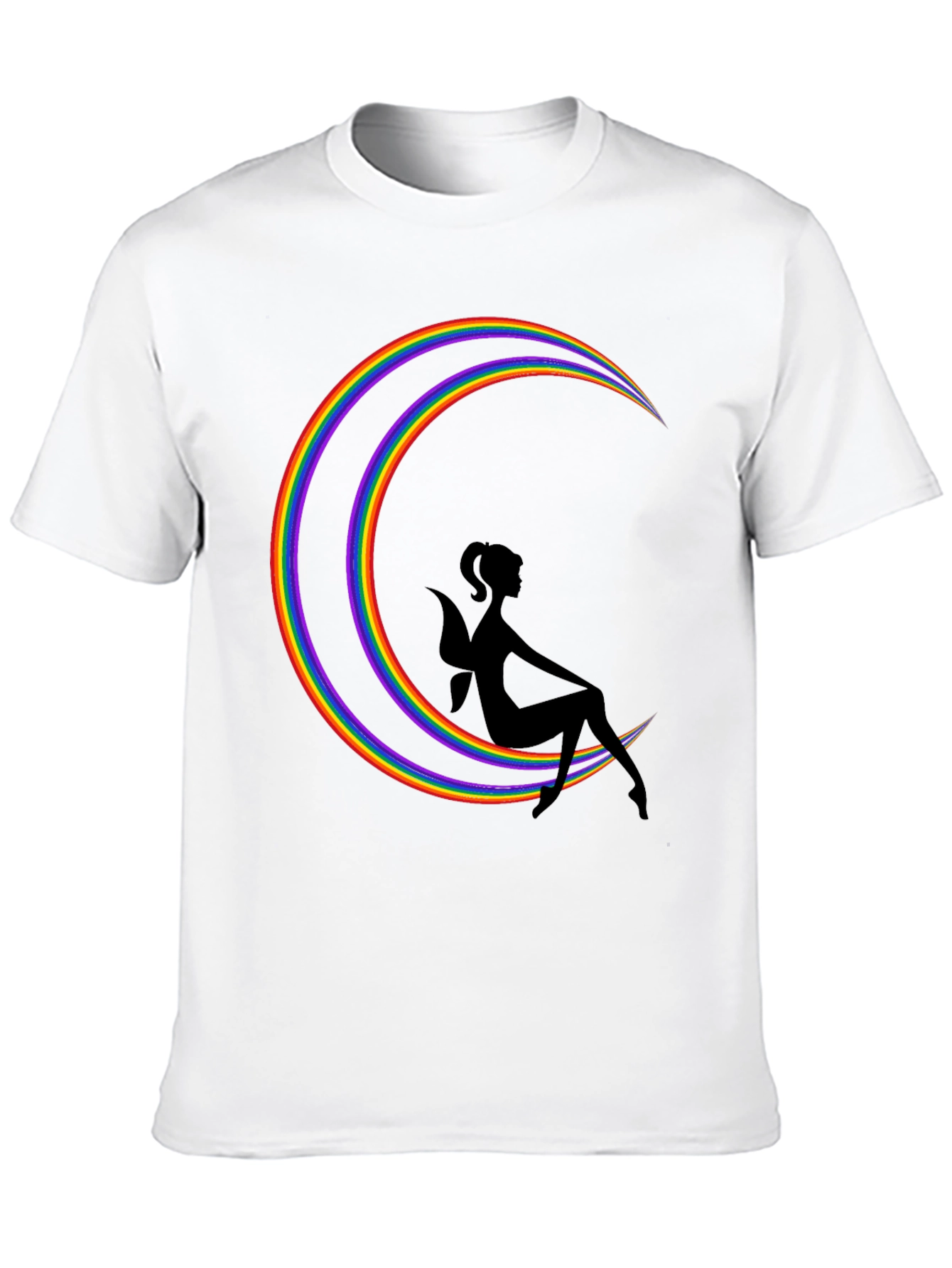Black Rainbow Moon Fairy Graphic Tee - Soft Black Cotton T-Shirt view 10