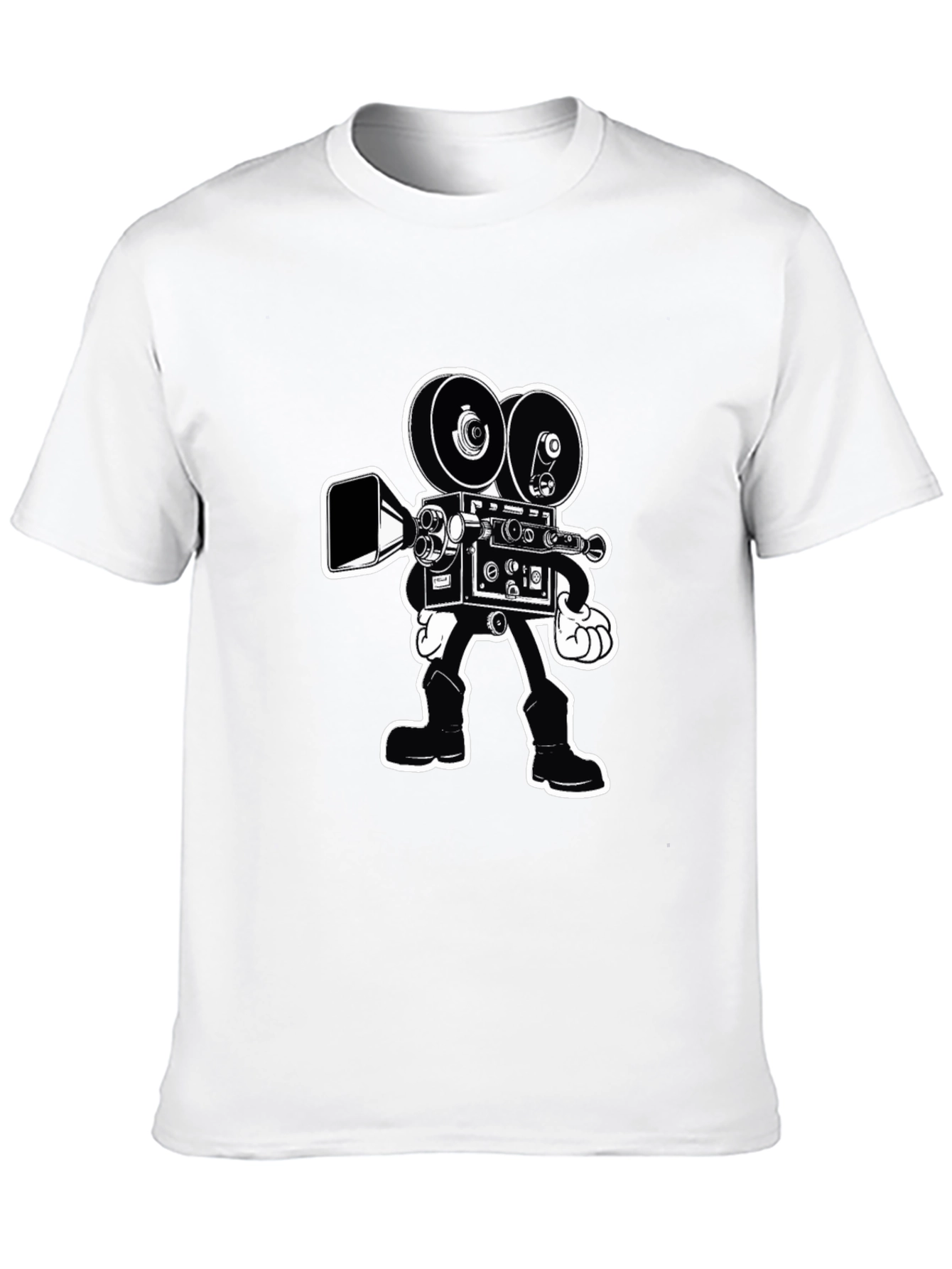 Black Retro Cartoon Movie Camera T-Shirt - Black Cotton Tee view 10