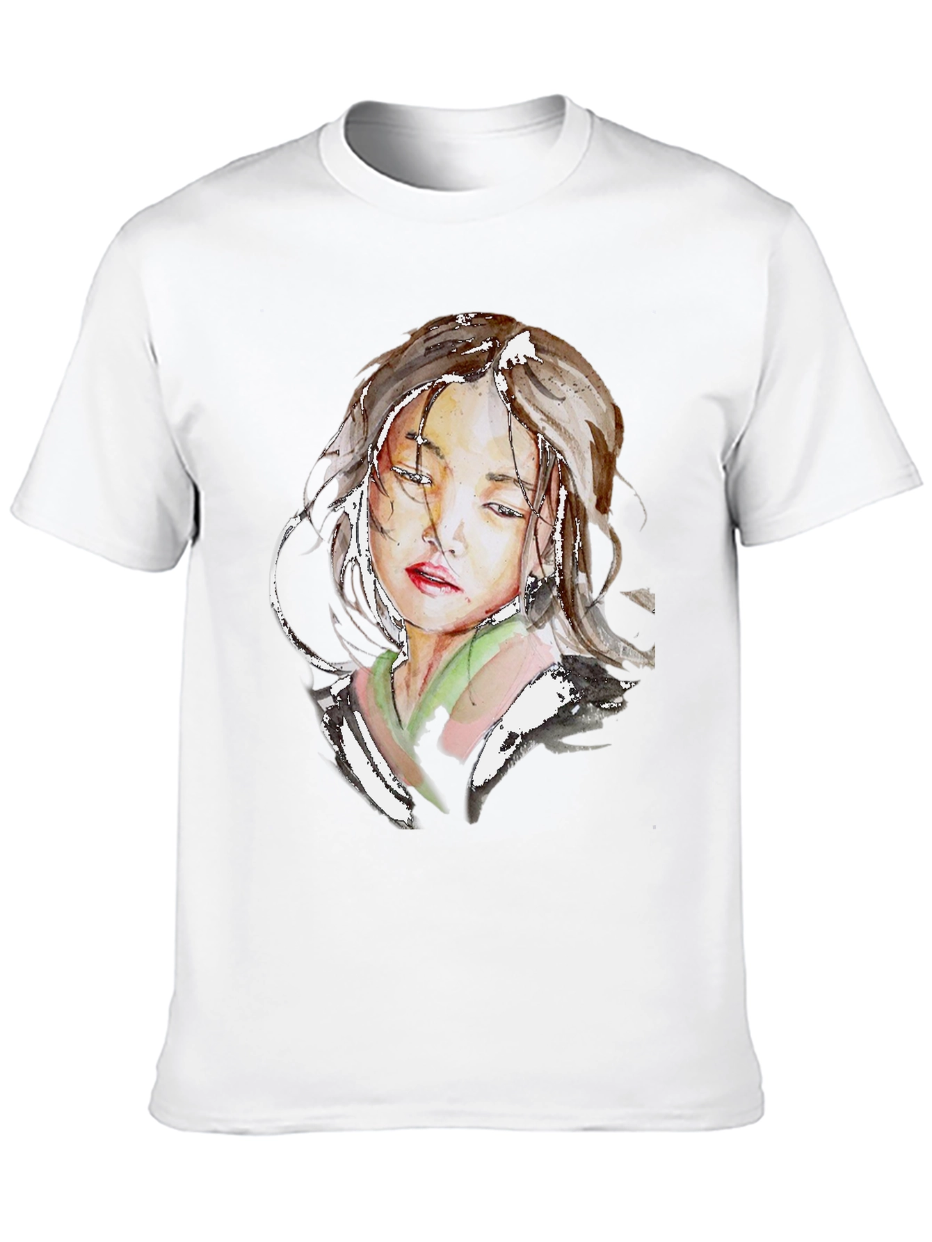 Black Watercolor Portrait Graphic Black T-Shirt view 10