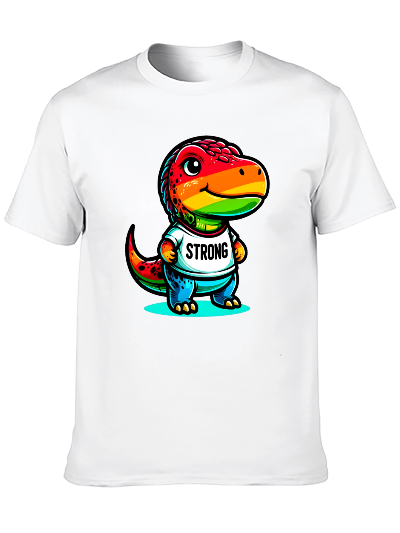Black Rainbow Dinosaur Strong T-Shirt view 10