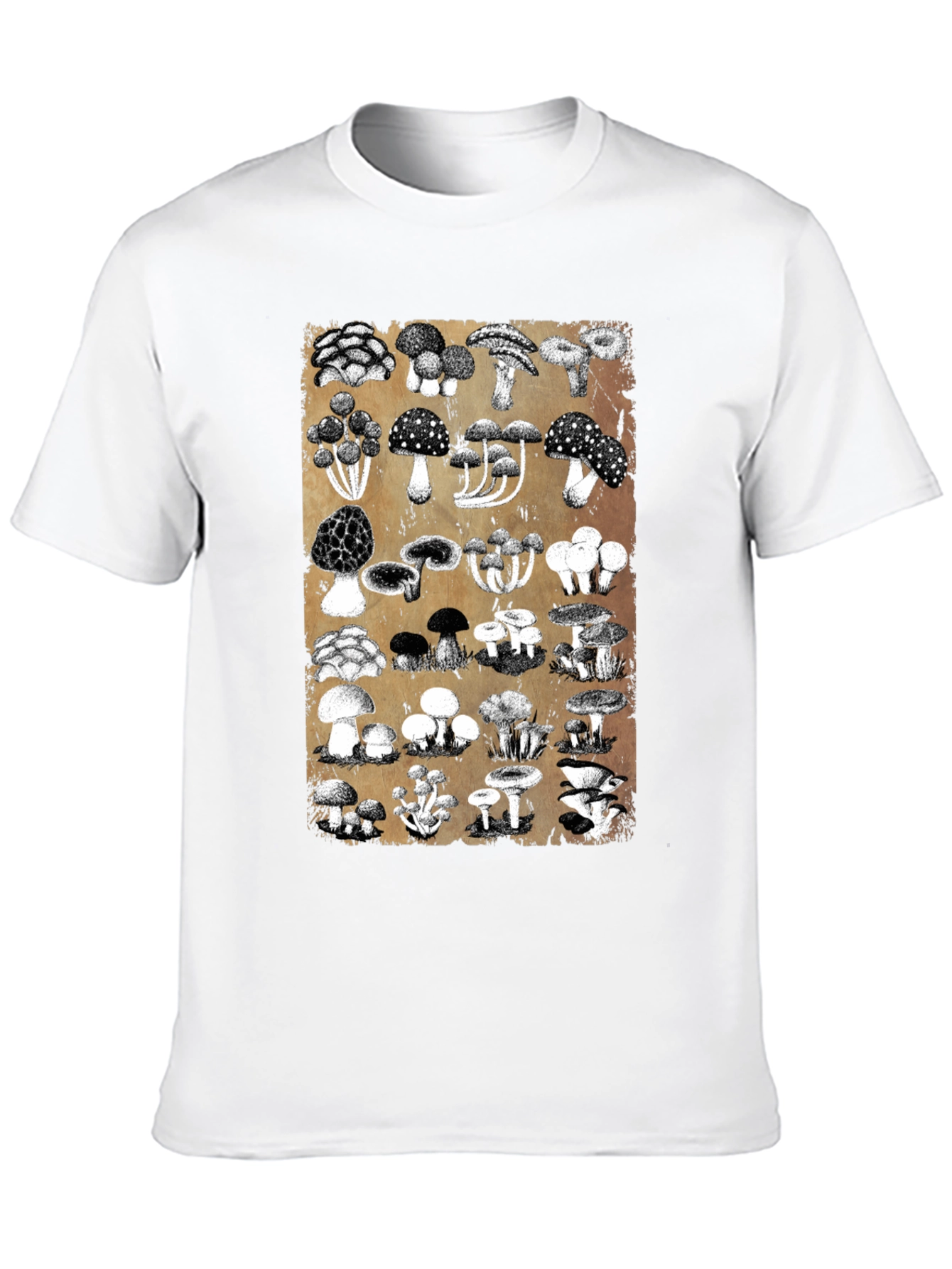 Black Mushroom Print Black T-Shirt - Nature Lover's Tee view 10