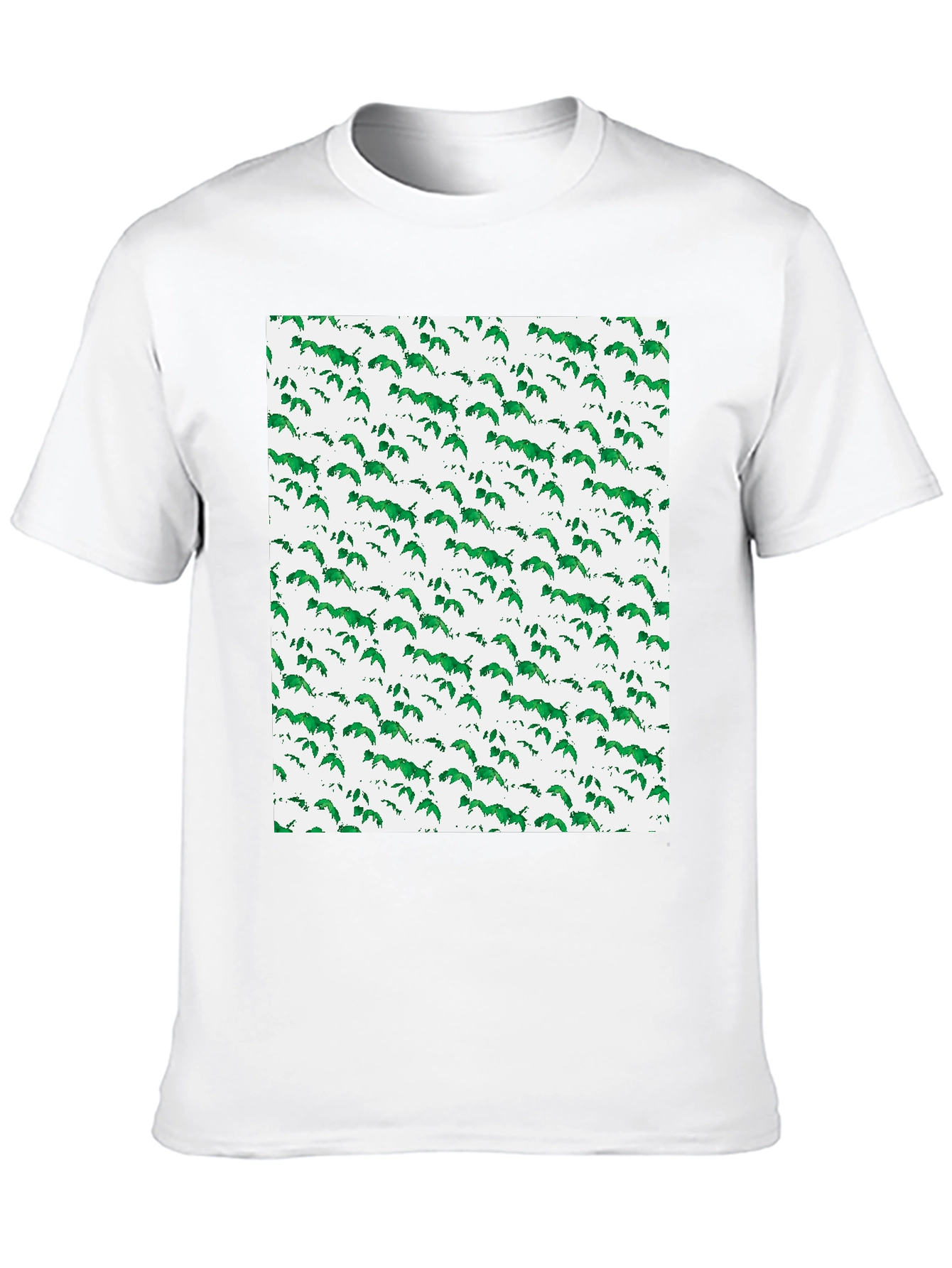 Black Green Leaf Pattern Black T-Shirt view 10