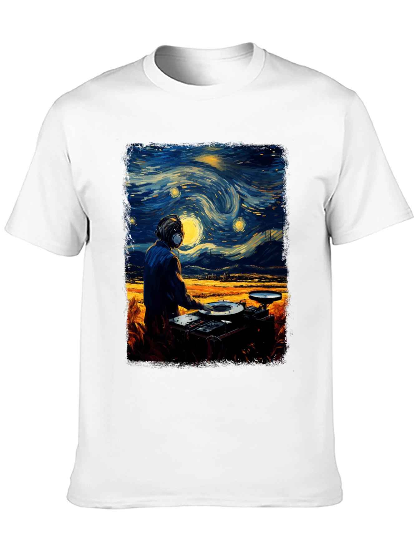 Black Starry Night DJ Graphic Tee - Cool Music Lover Shirt view 10