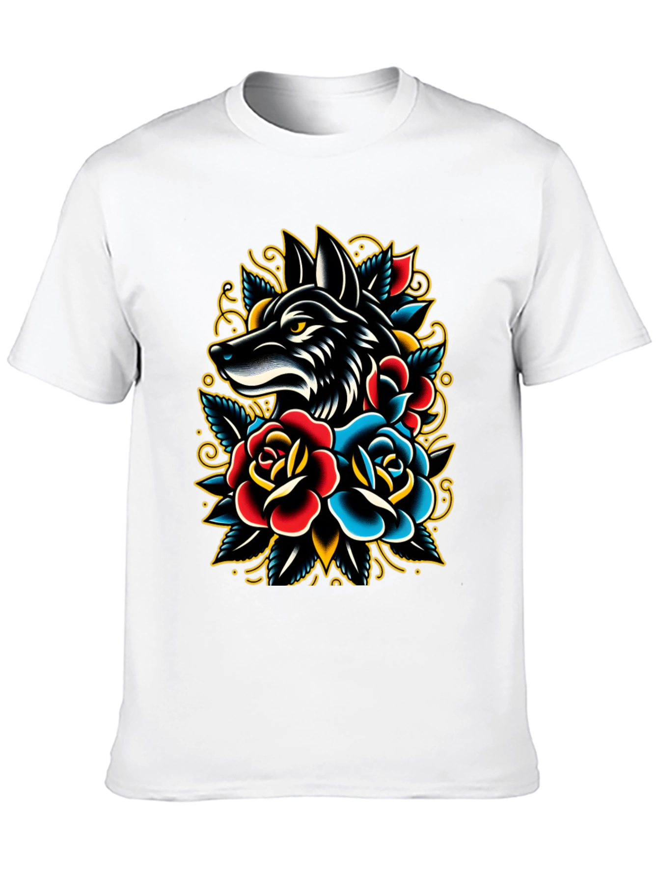 Black Wolf & Roses Graphic Tee - Classic Tattoo Style view 10