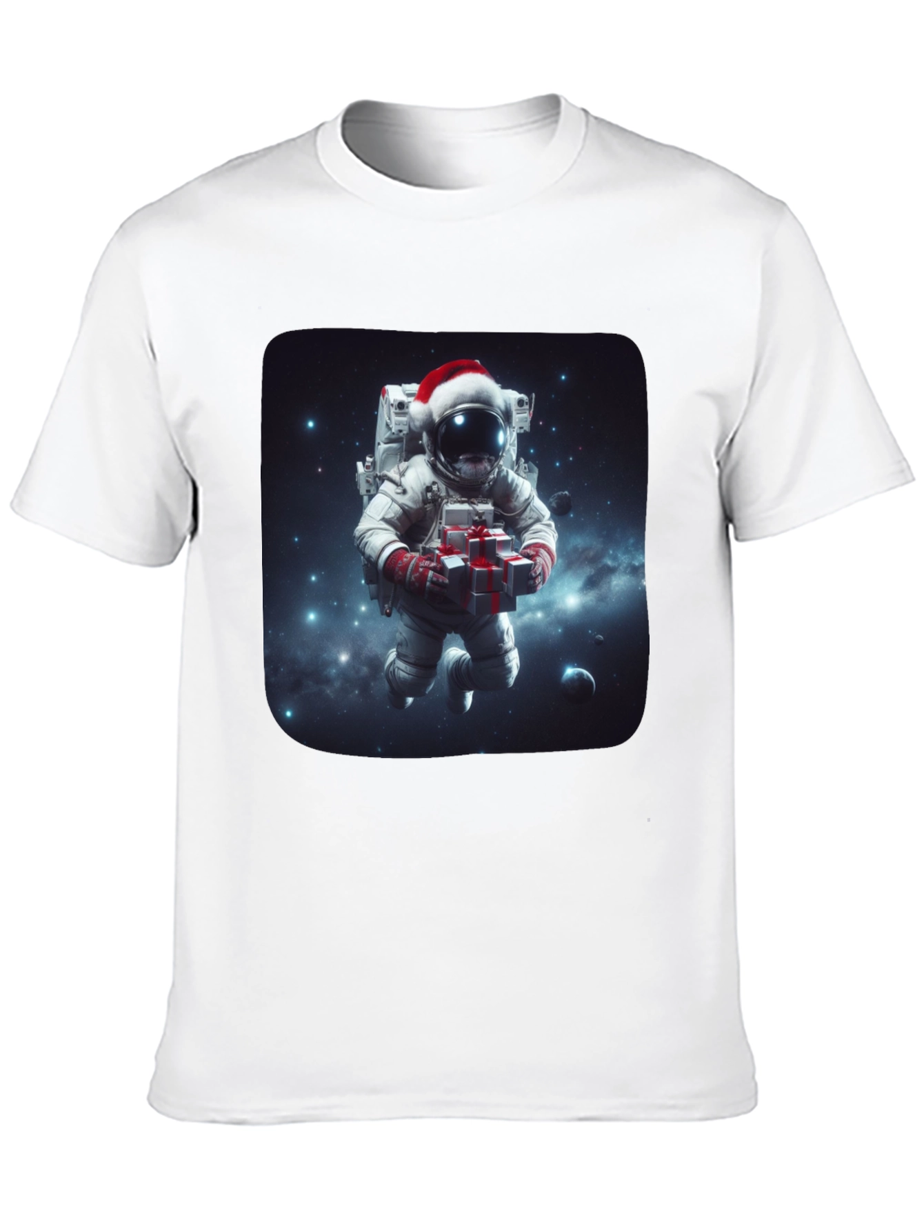 Black Festive Astronaut T-Shirt - Holiday Space Gift view 10