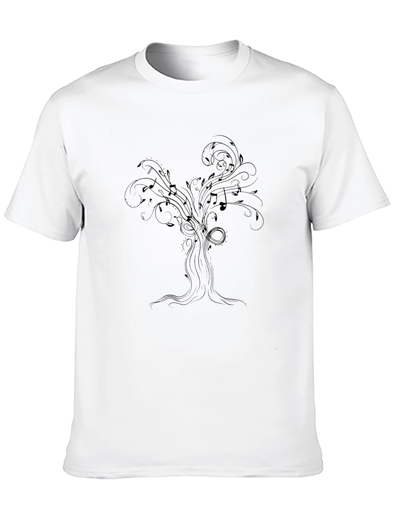 Black Music Notes Tree Graphic Tee - Black Cotton Blend T-Shirt view 10