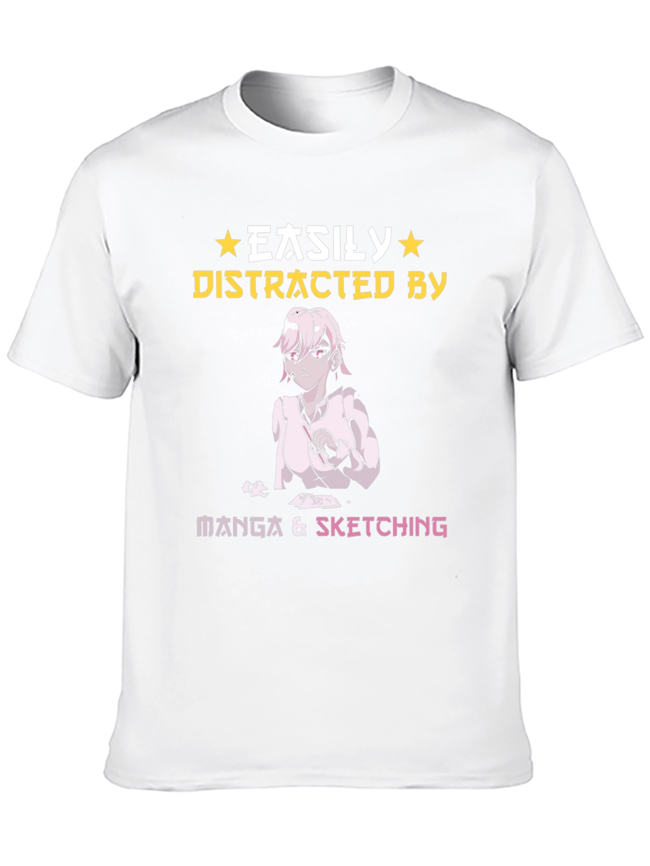Black Easily Distracted by Manga & Sketching T-Shirt view 10