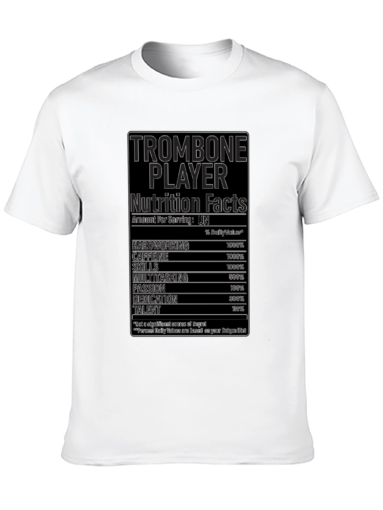 Black Trombone Player Nutrition Facts Black T-Shirt view 10