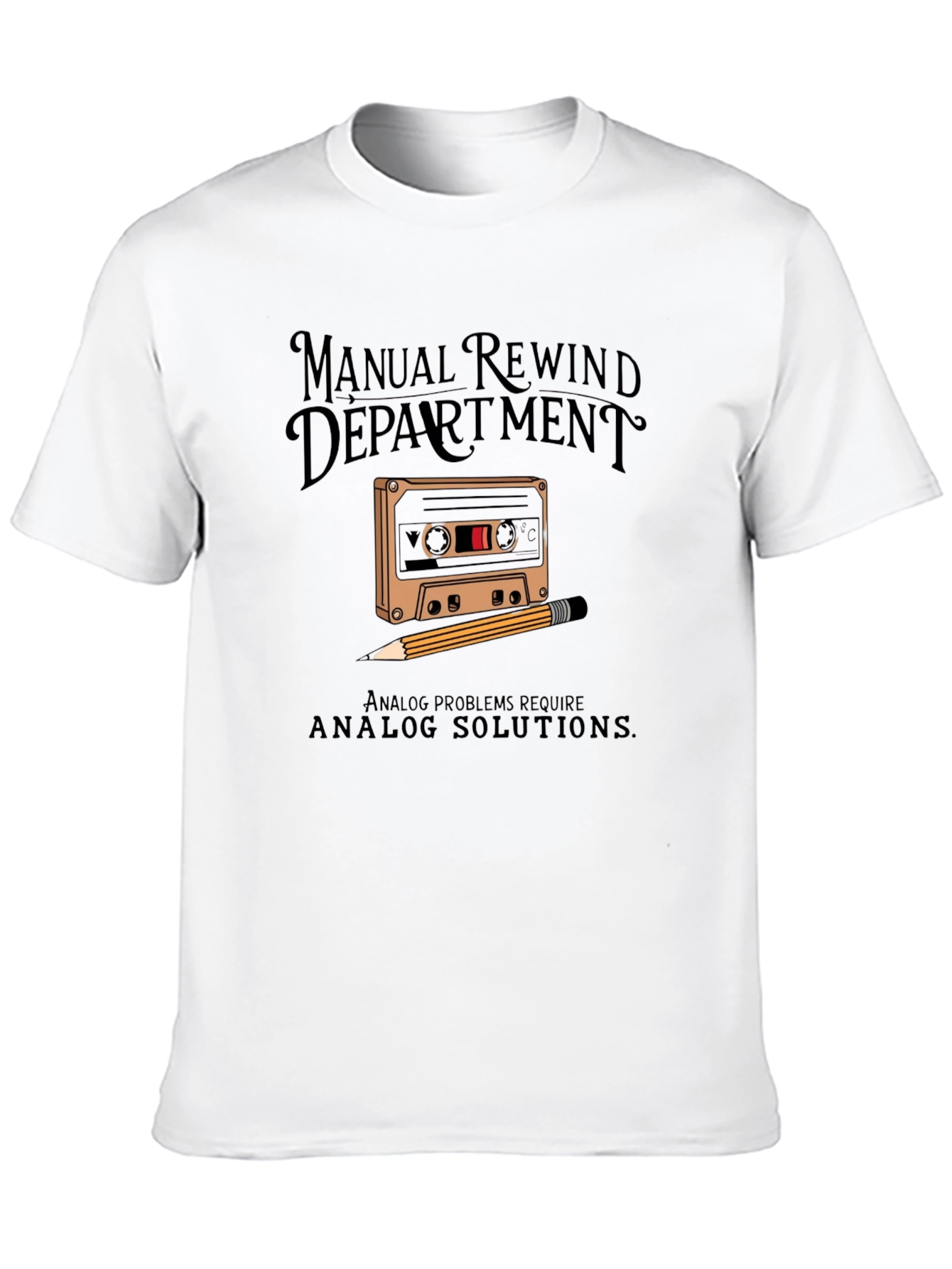 Black Manual Rewind Department Cassette Tape T-Shirt view 10