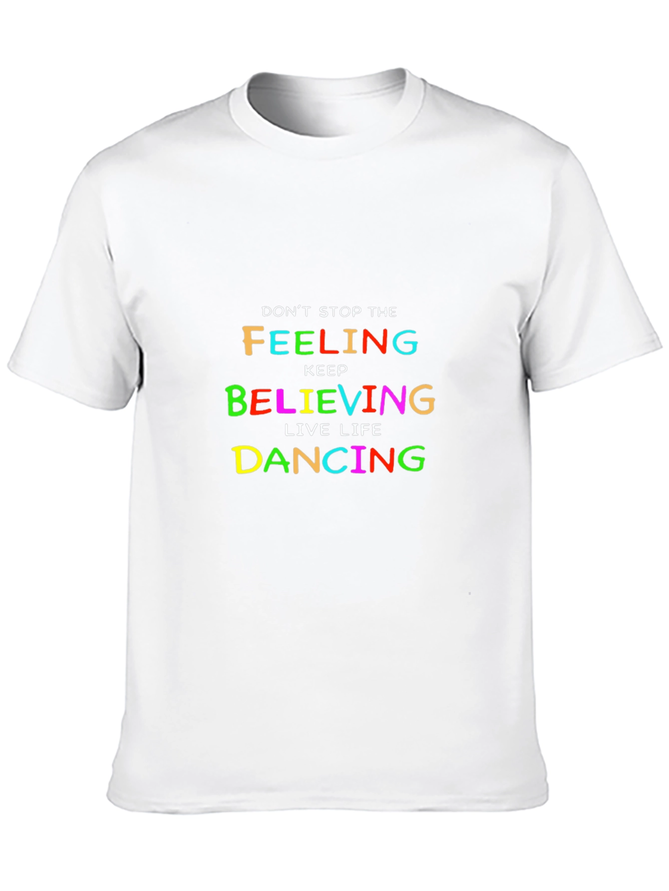 Black Colorful Inspirational Graphic Tee - Don't Stop Believing T-Shirt view 10