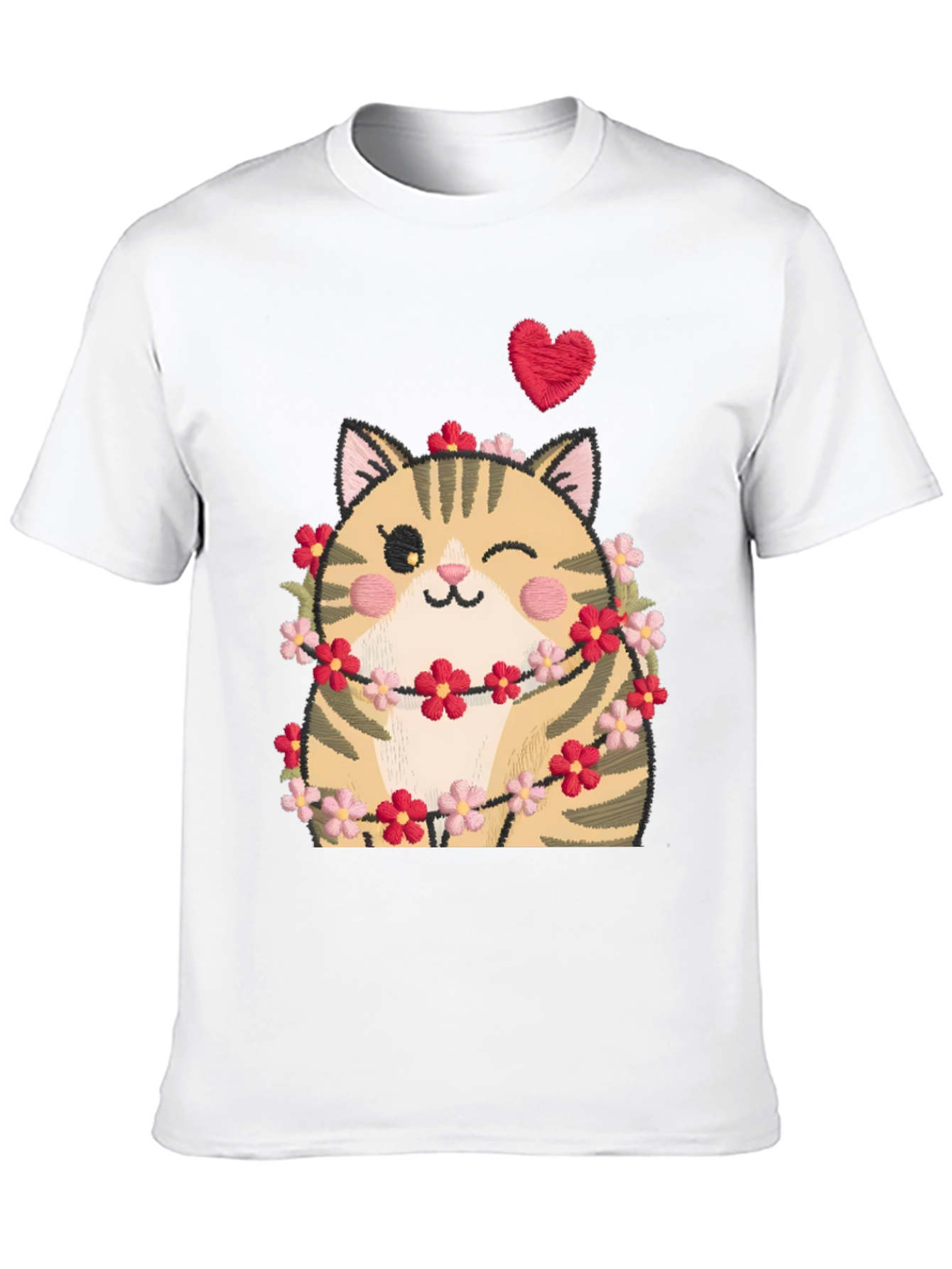 Black Cute Cat in Flowers Black T-Shirt view 10