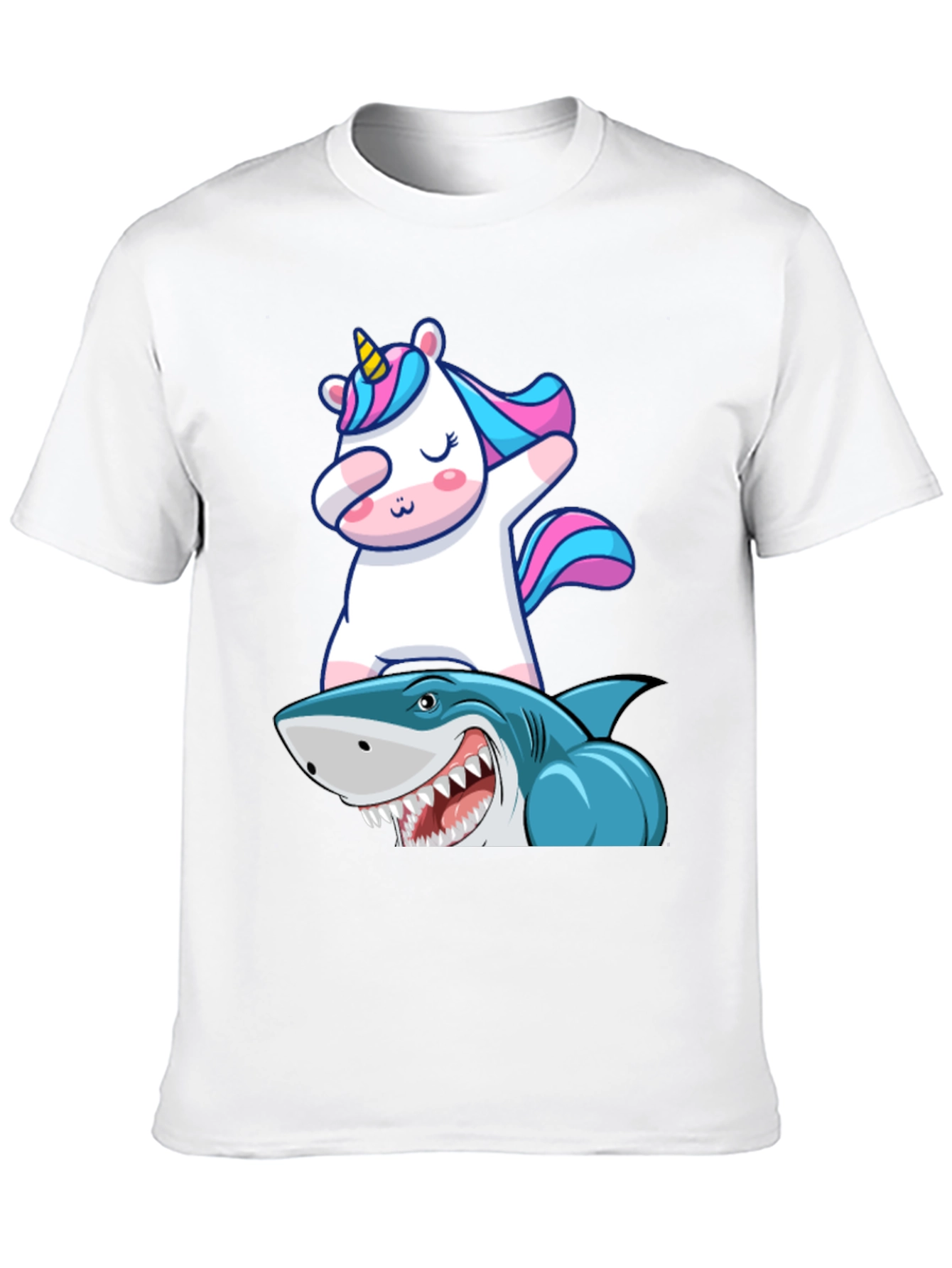 Black Unicorn Dabbing on Shark Graphic Tee view 10