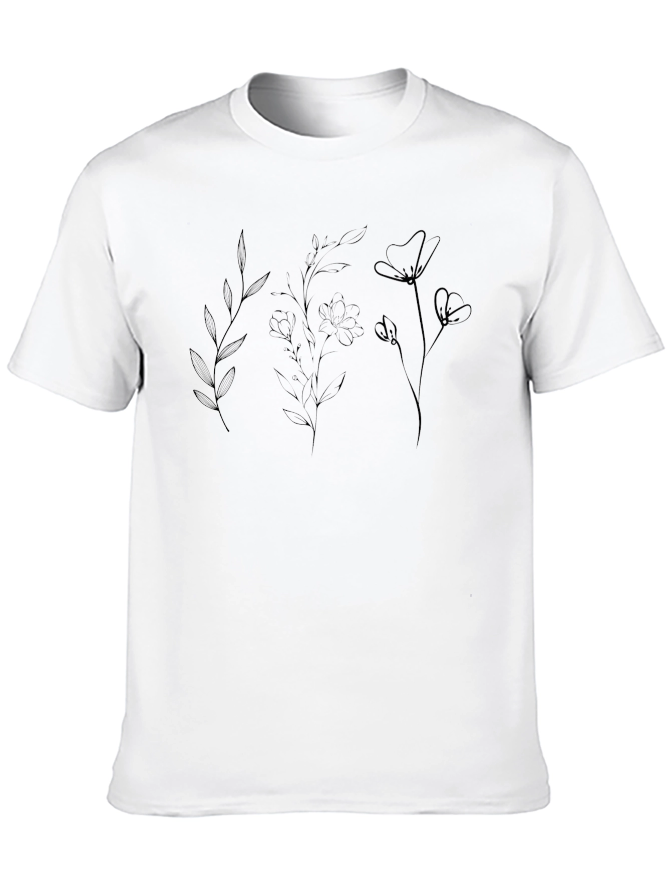 Black Minimalist Floral Line Art Black T-Shirt view 10