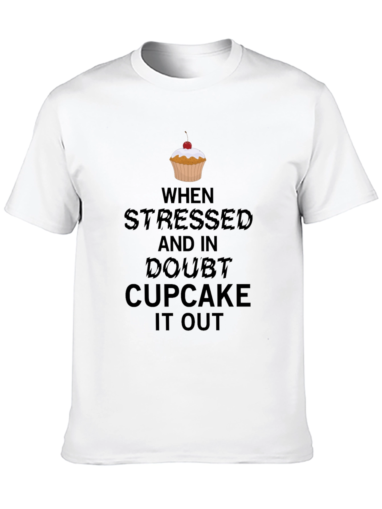 Black Stressed? Cupcake It Out Black Graphic Tee view 10