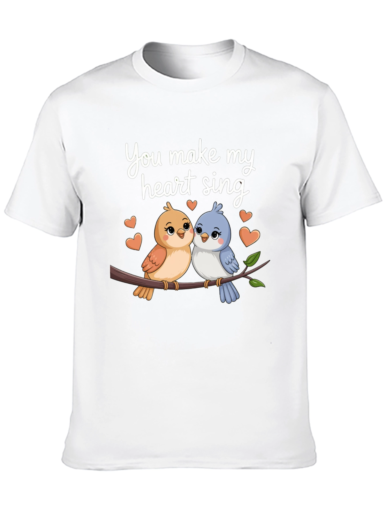 Black Cute Birds Heart Sing Black T-Shirt view 10