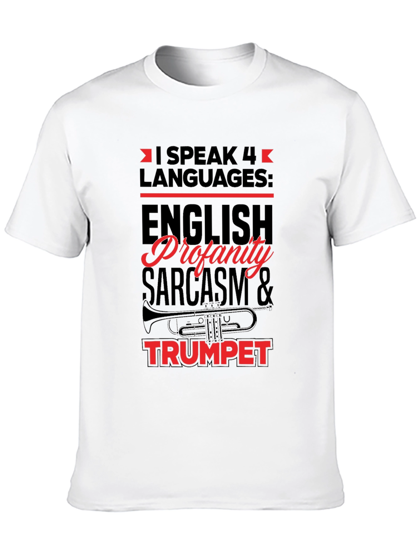 Black I Speak 4 Languages Trumpet Black T-Shirt view 10