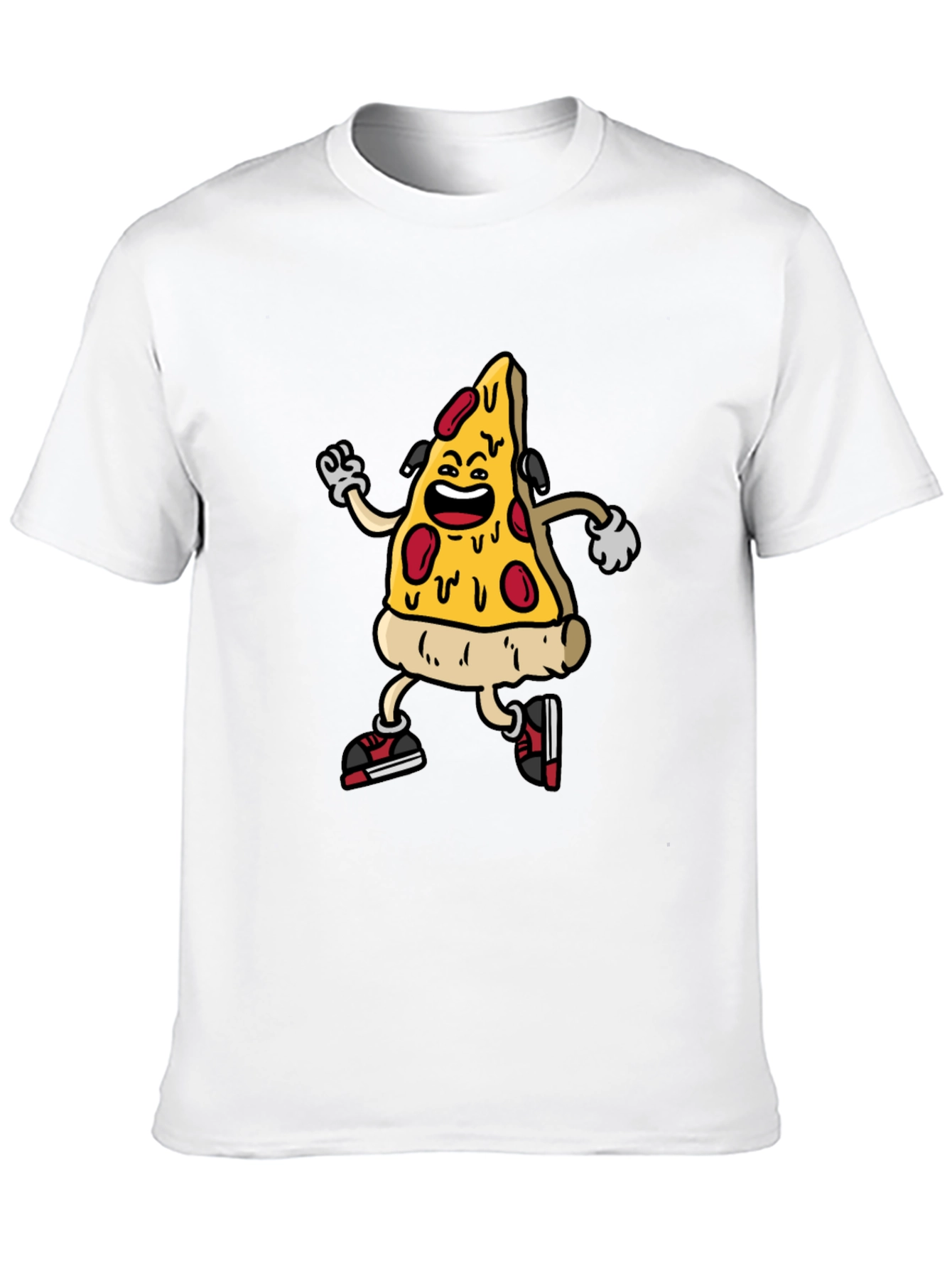 Black Cartoon Pizza Slice Graphic Tee - Black Cotton Blend Shirt view 10