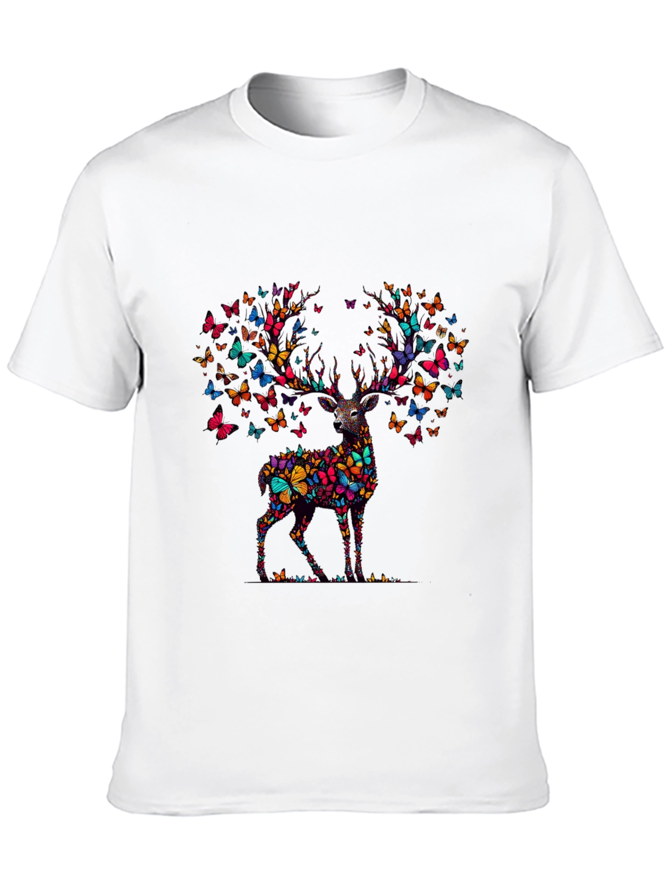 Black Butterfly Deer Graphic Black T-Shirt view 10