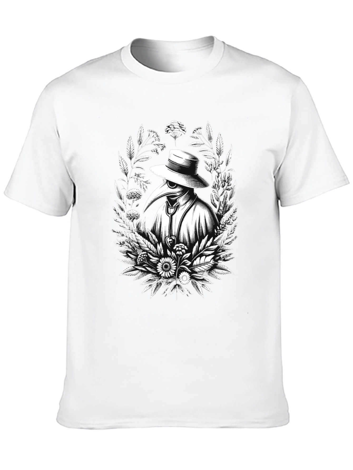 Black Plague Doctor Floral Black T-Shirt view 10