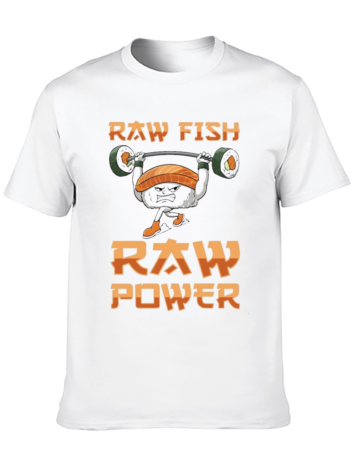 Black Raw Fish Raw Power T-Shirt - Weightlifting Sushi Tee view 10