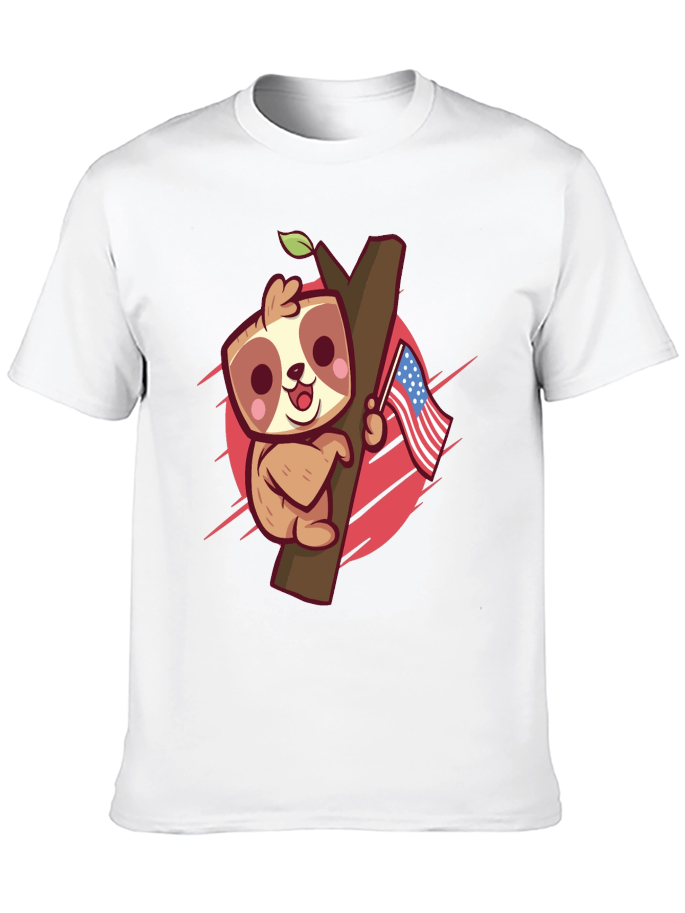 Black Cute Sloth Holding US Flag Graphic Tee view 10