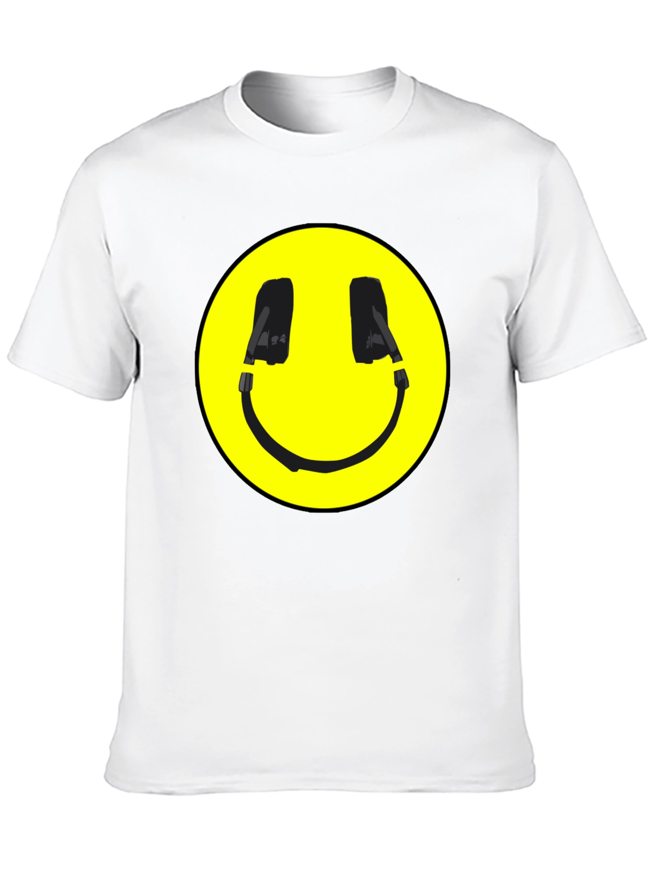 Black Smiley Face Headphone Graphic Black T-Shirt view 10