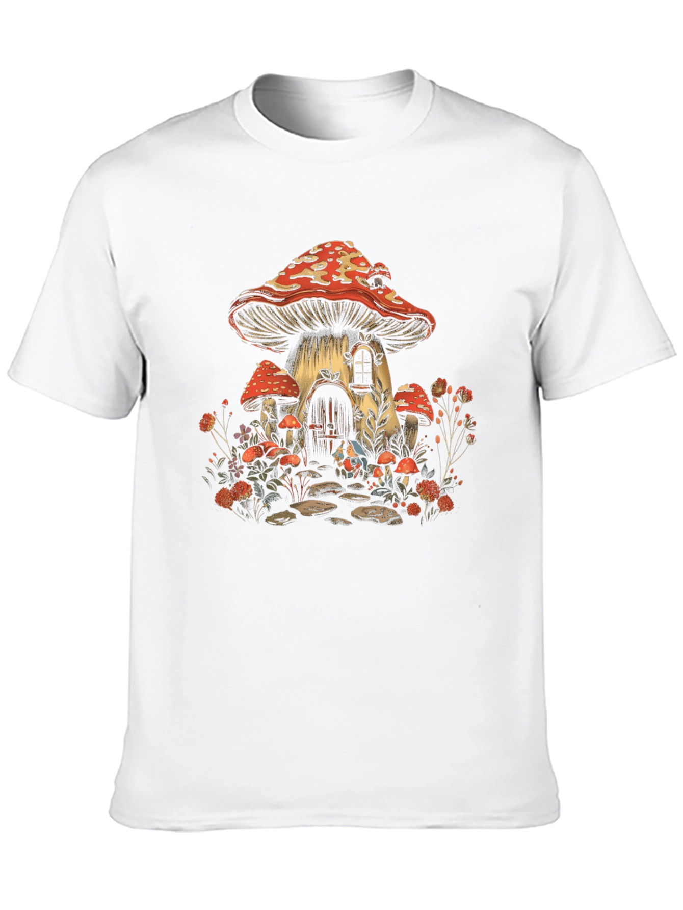 Black Whimsical Mushroom House Graphic Tee view 10