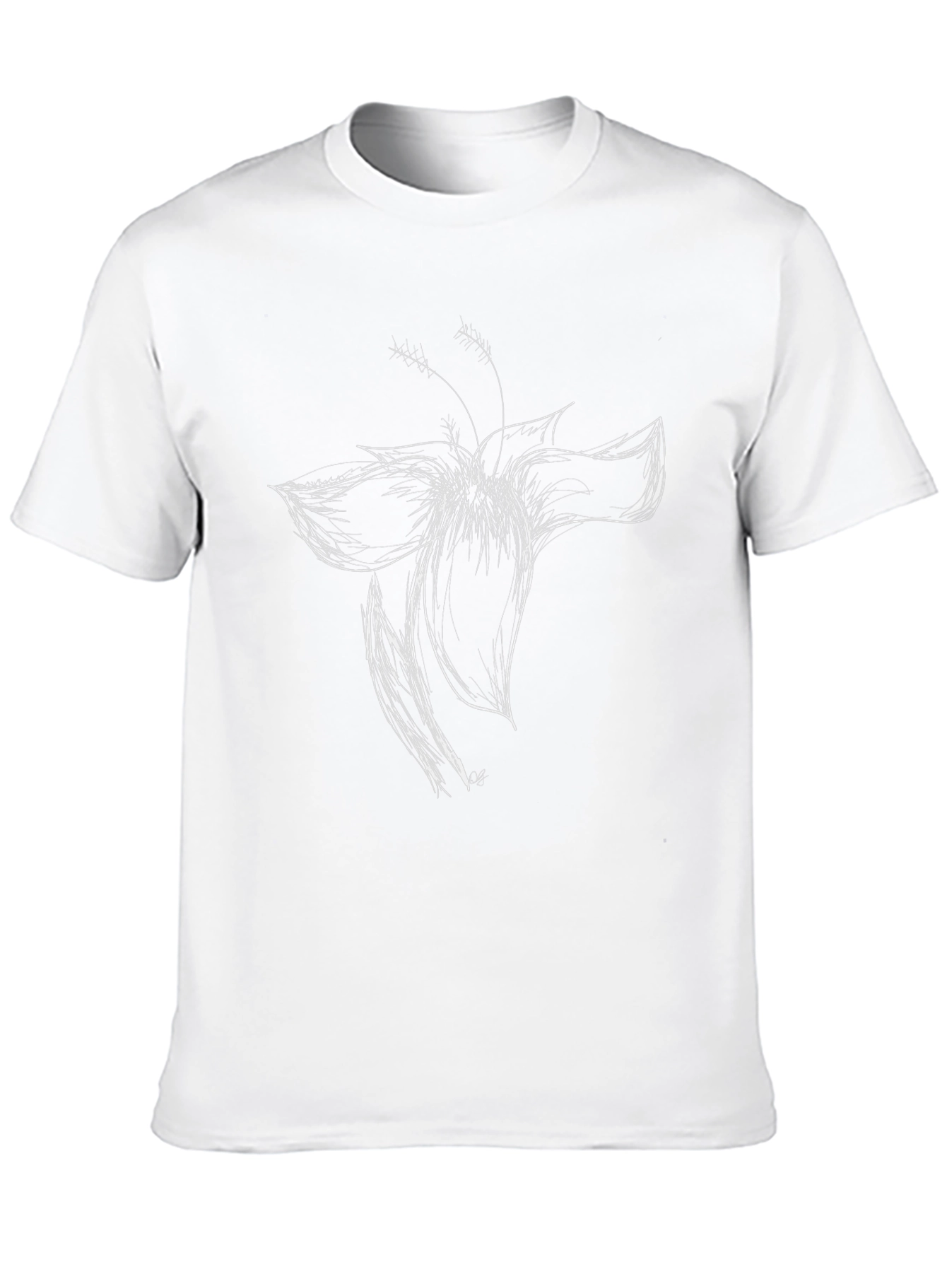 Black Black T-Shirt with White Flower Sketch view 10