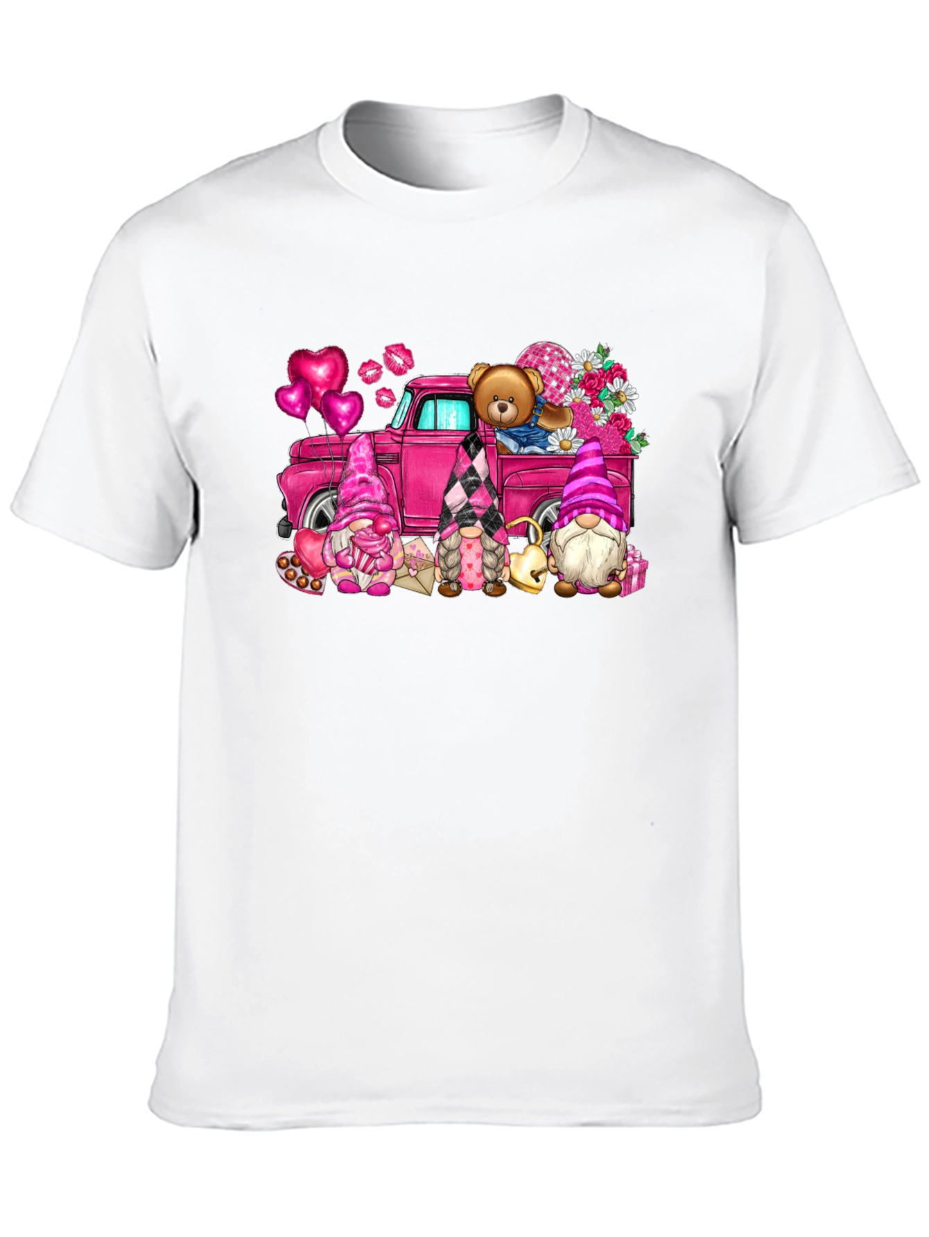 Black Valentine's Day Gnomes Truck T-Shirt view 10