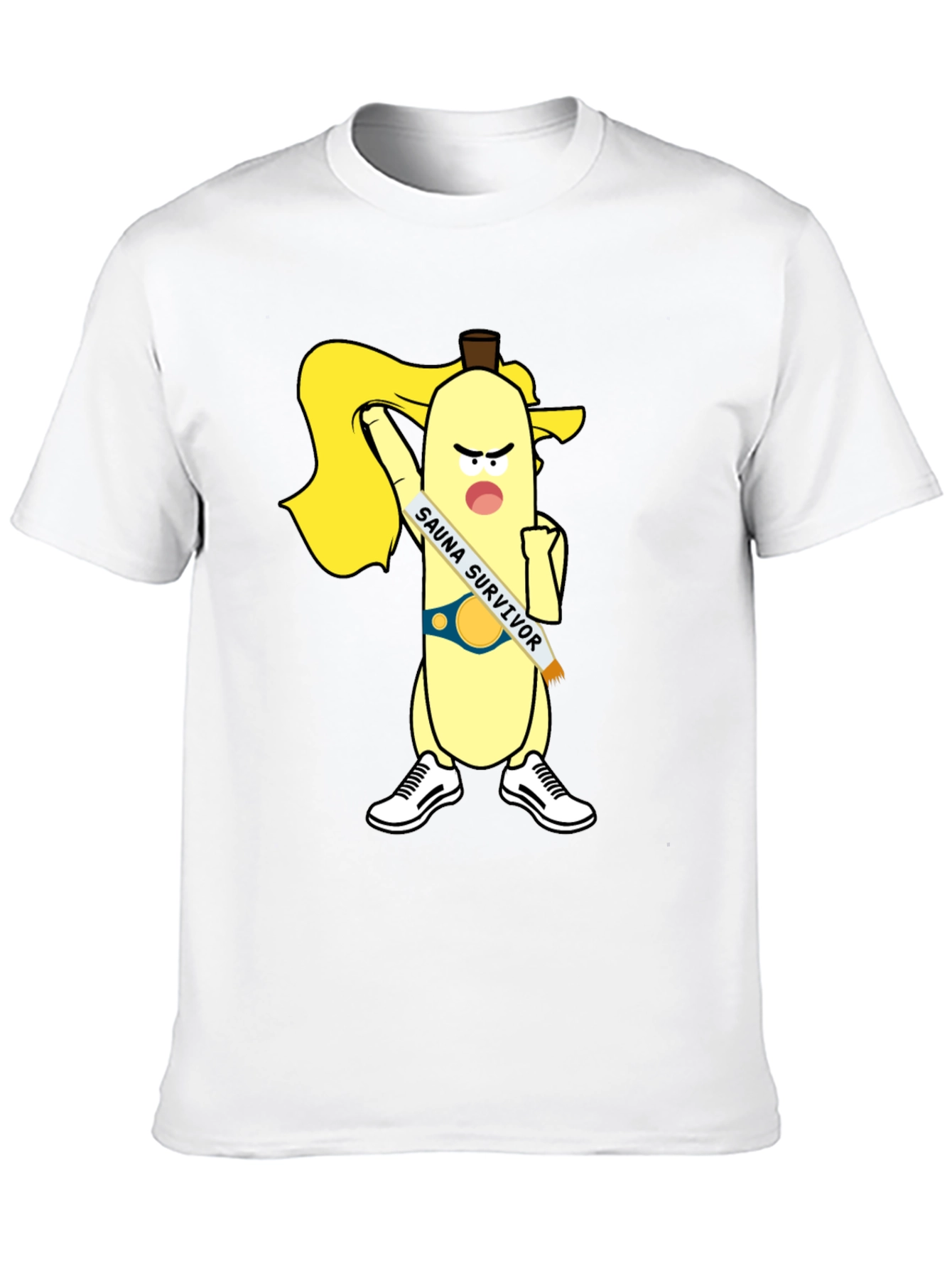 Black Sauna Survivor Banana Cartoon Tee view 10