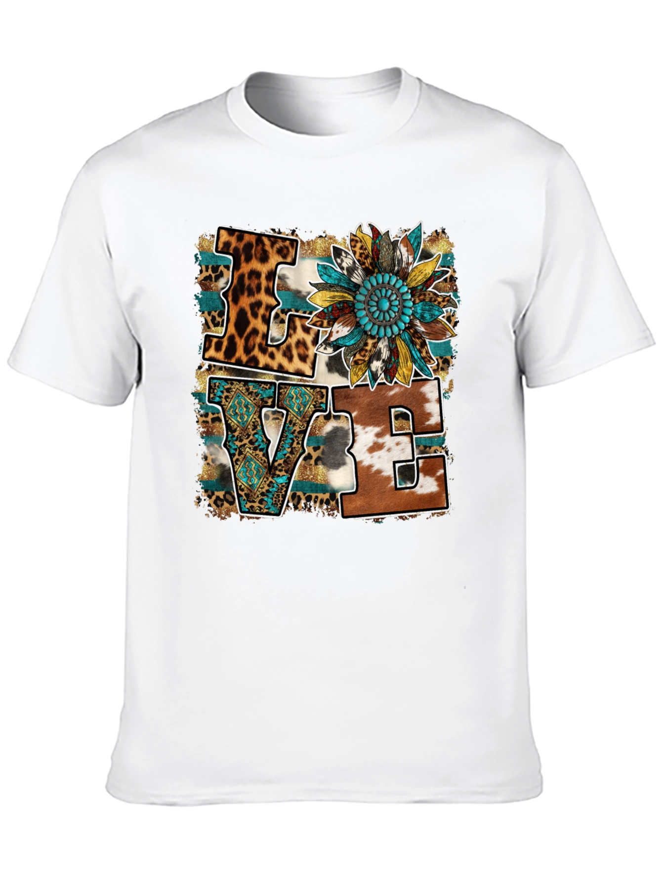 Black Western LOVE Graphic Tee - Leopard, Cowhide, Turquoise view 10