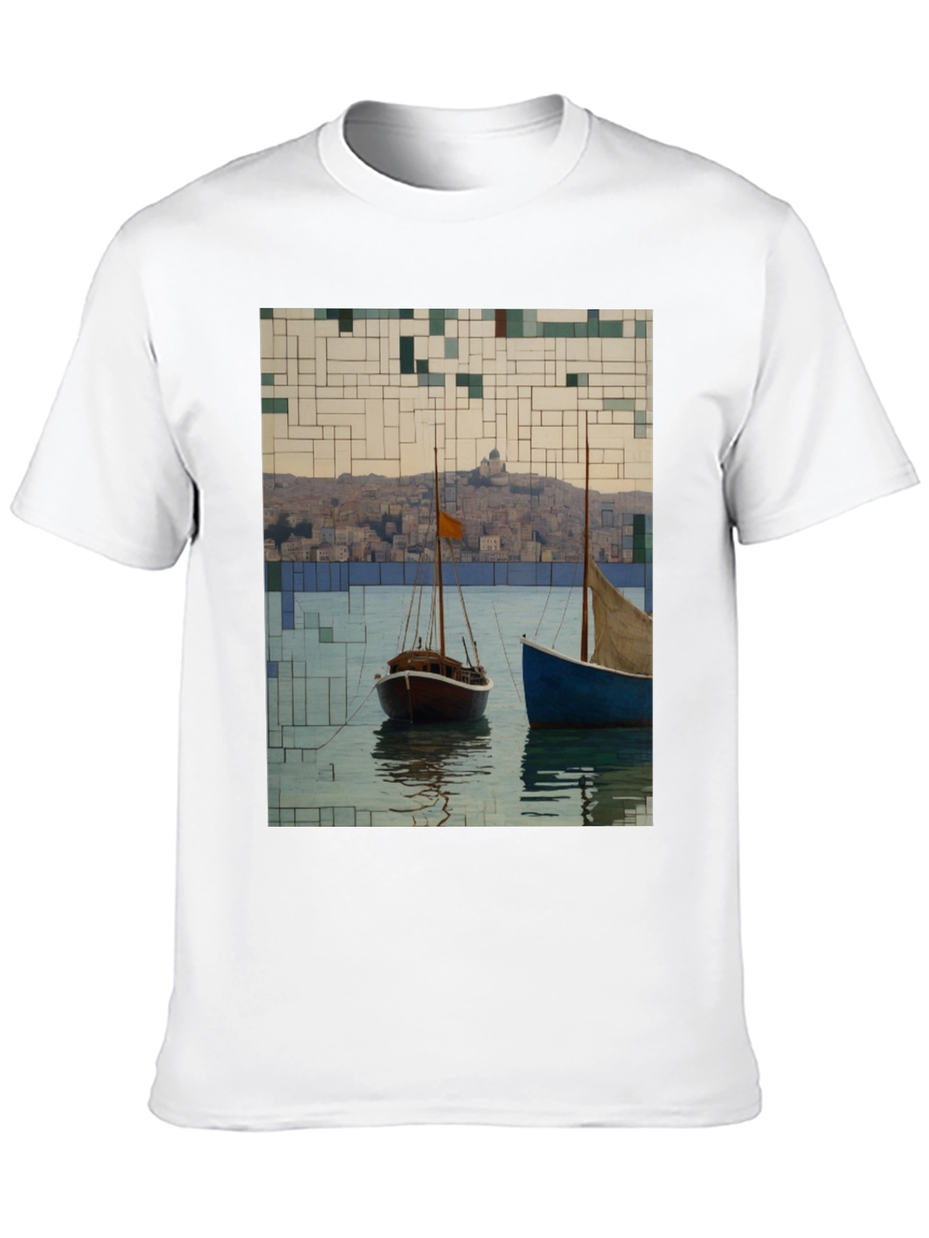 Black Abstract Sailboats T-Shirt view 10