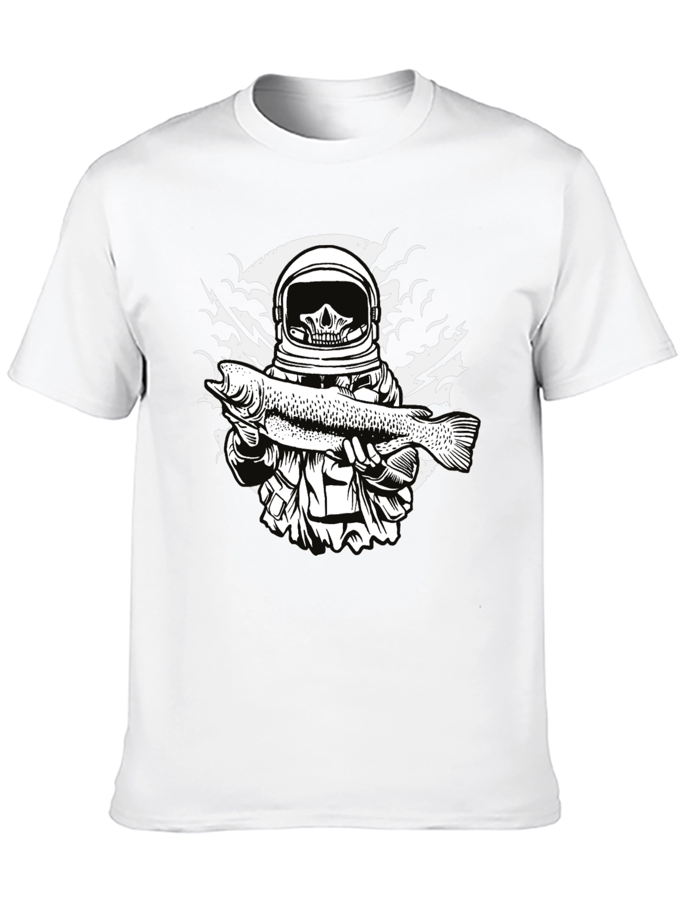 Black Astronaut Skull Fishing T-Shirt - Unique Graphic Tee view 10