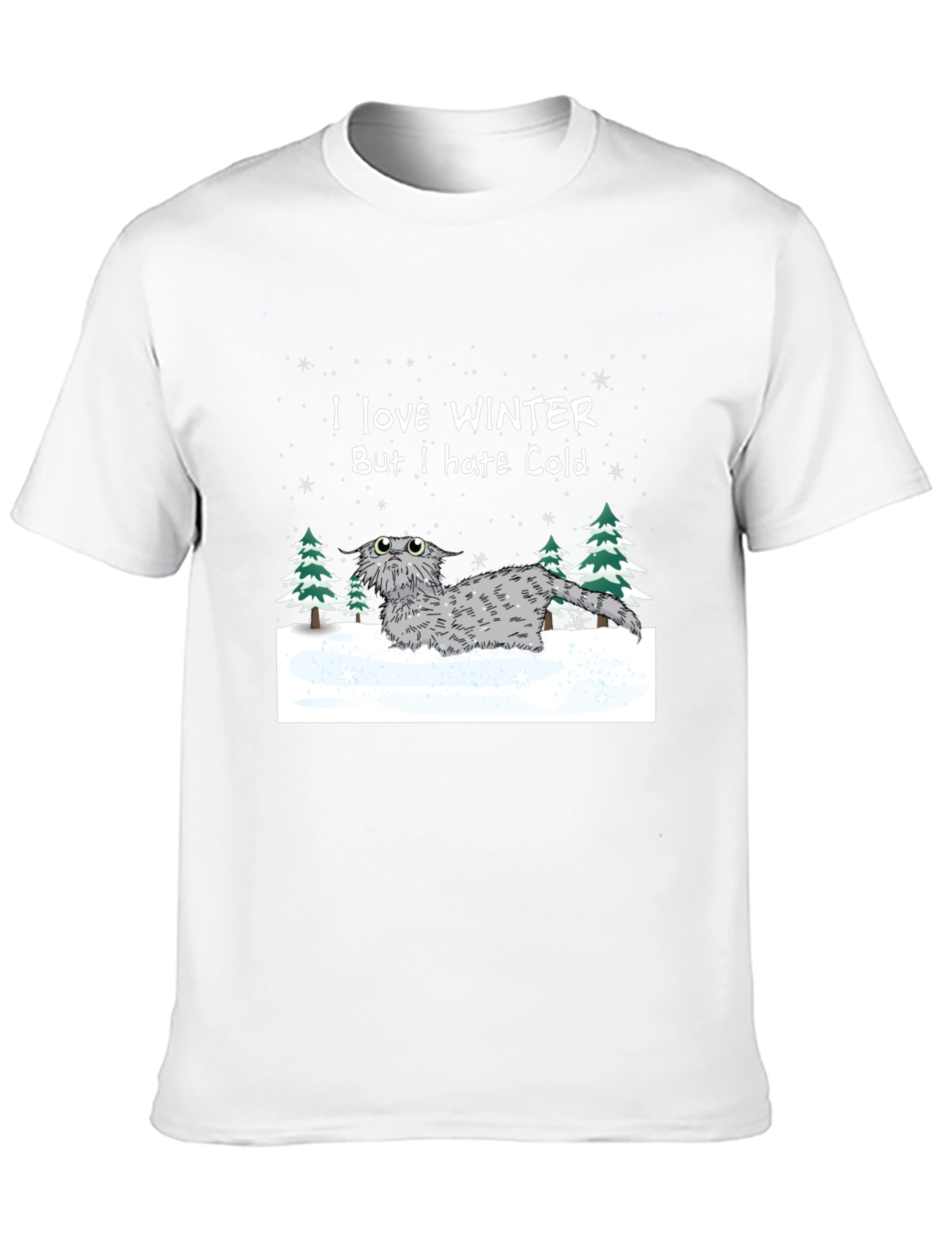 Black Winter Cat T-Shirt - I Love Winter But I Hate Cold view 10