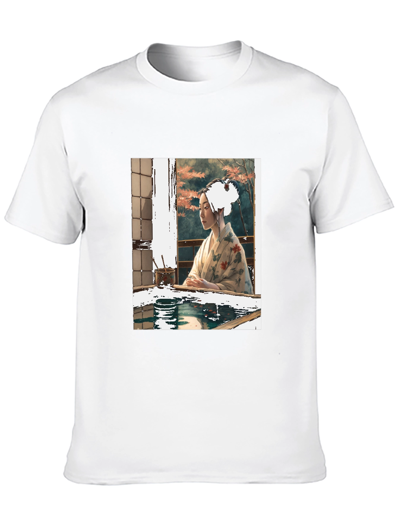 Black Elegant Geisha Art T-Shirt - Unisex Crew Neck Tee view 10
