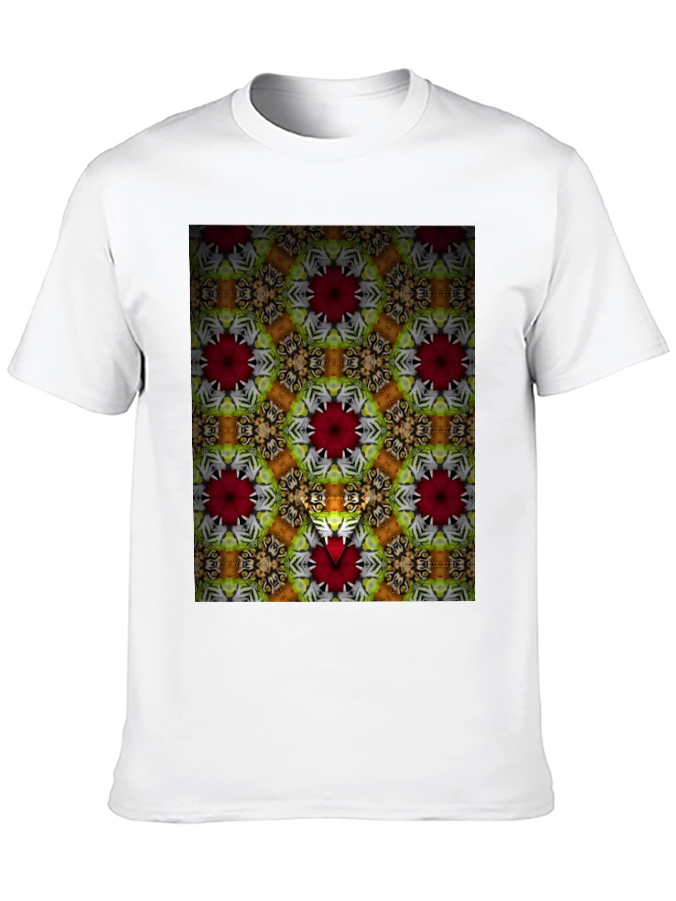 Black Kaleidoscope Floral Graphic Print Men's Black T-Shirt view 10