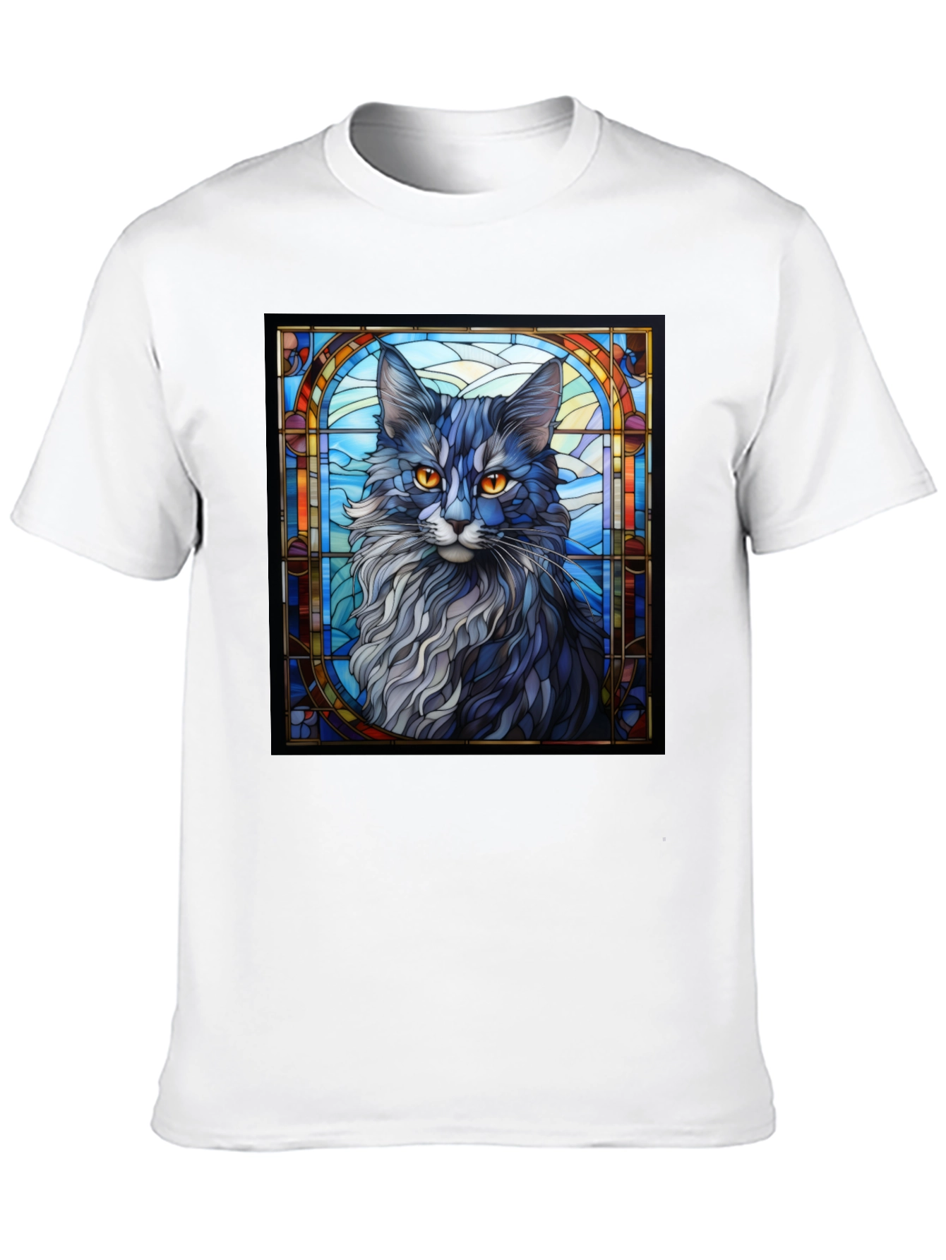 Black Stained Glass Cat Graphic Tee - Unique Design view 10