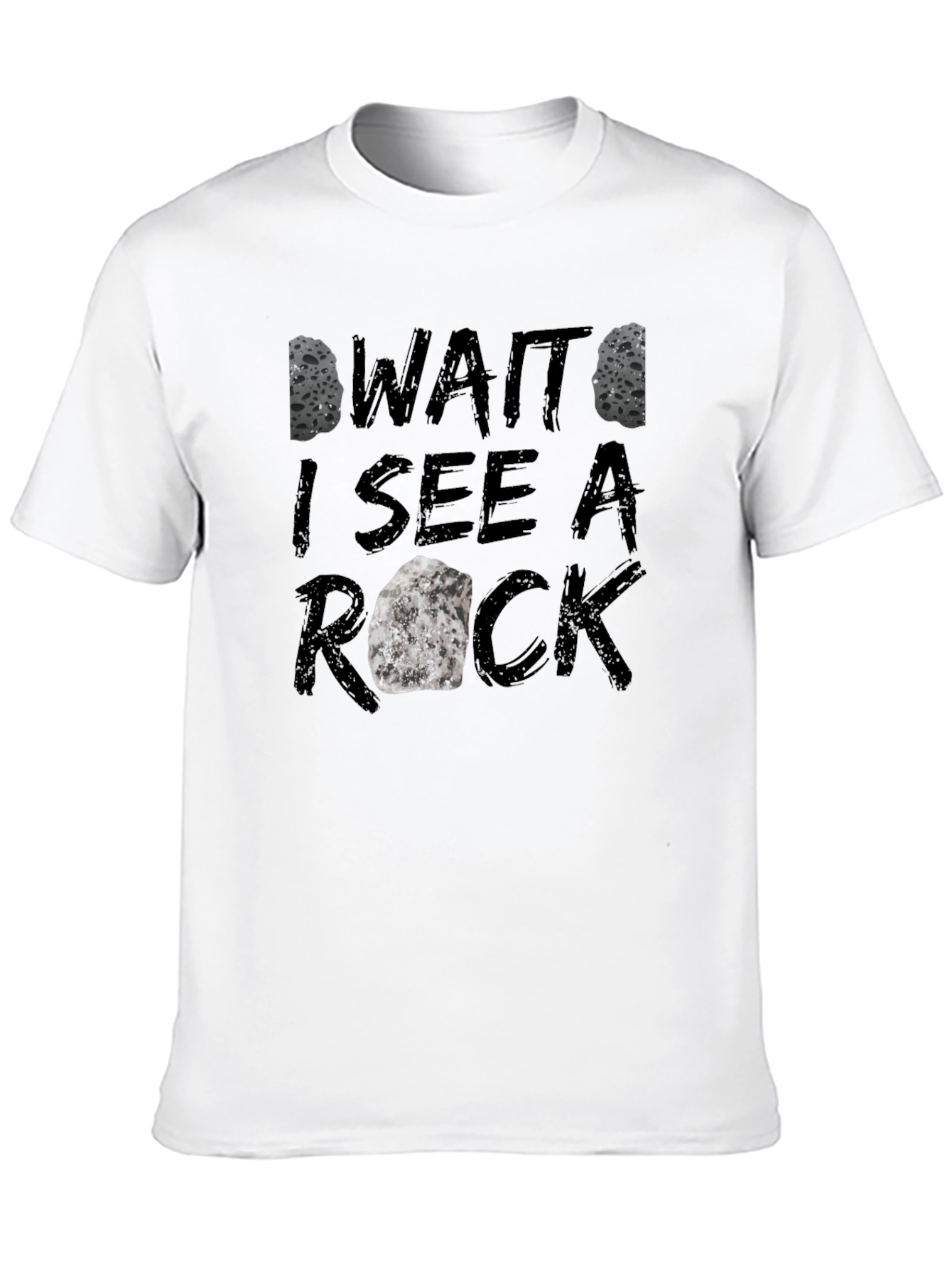 Black Funny Rock Lover Graphic Tee - 'Wait I See A Rock' T-Shirt view 10