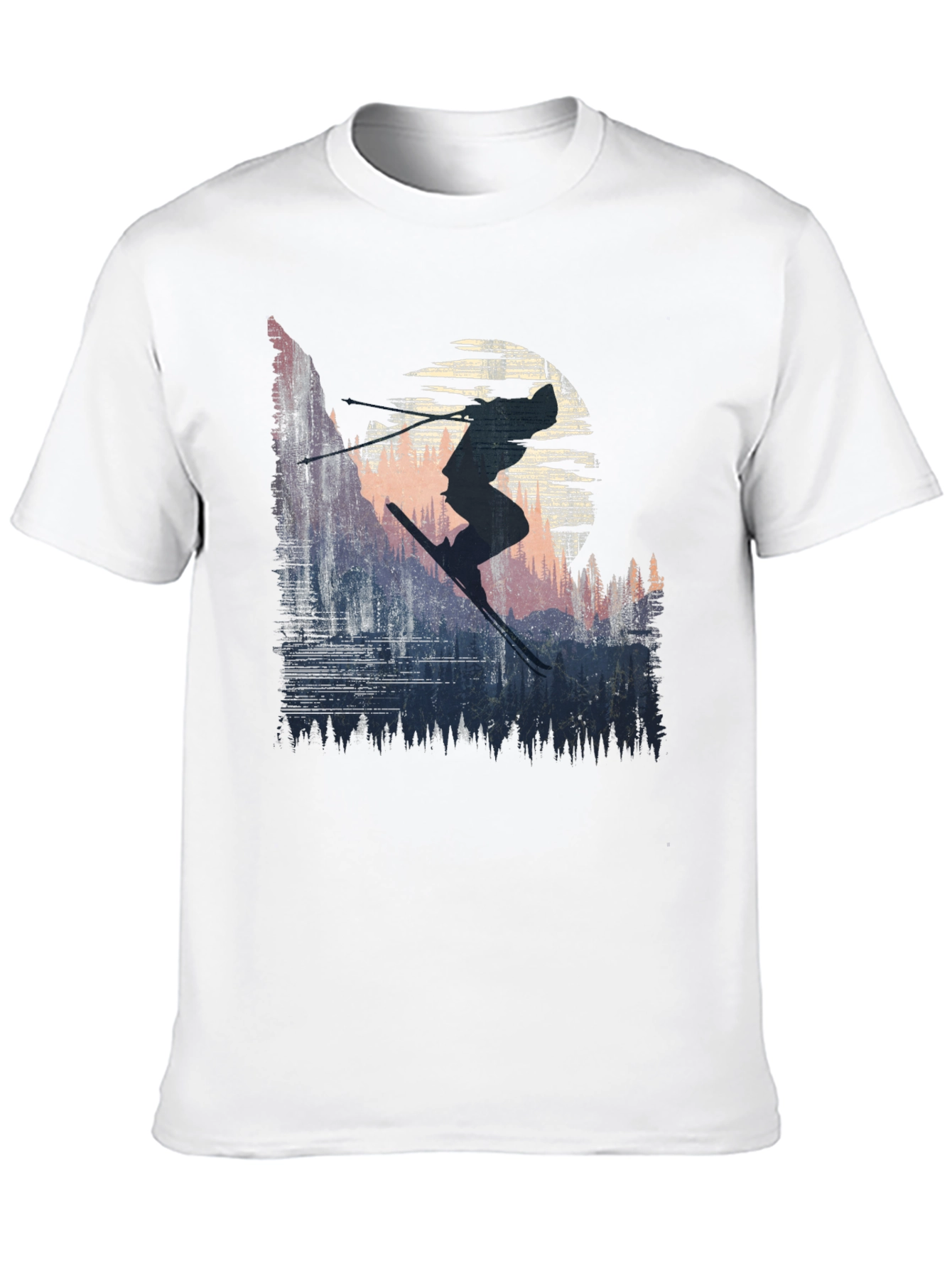 Black Skier Silhouette Graphic Tee - Black Cotton T-Shirt view 10